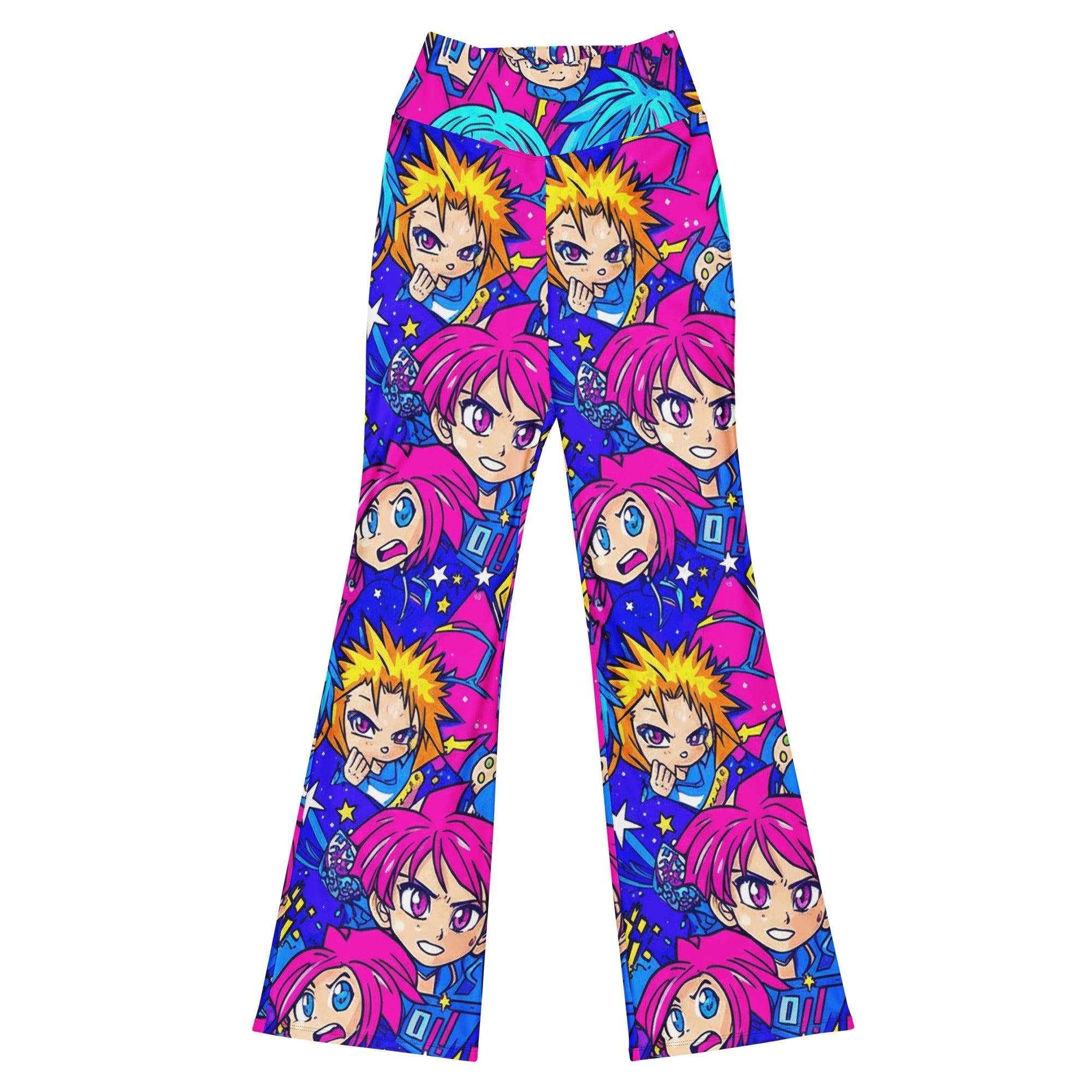 Ultra-vibrant anime collage print Anime Galaxy Hero Flare Leggings by GearBunch. Dynamic, colourful, and ready for action.