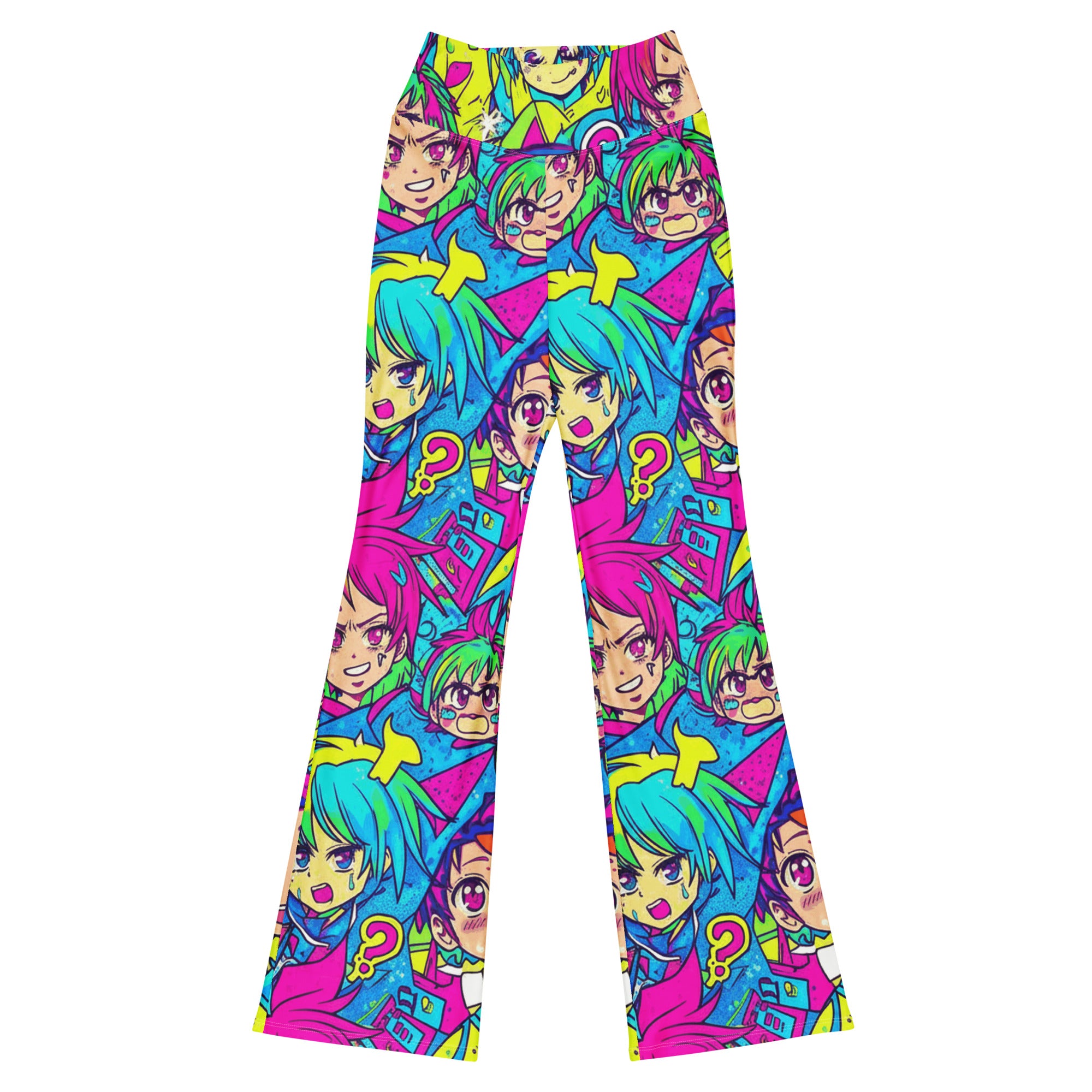 Anime Collage Neon Tokyo Flare Leggings from GearBunch: vibrant all-over print with manga-style characters and neon colours.