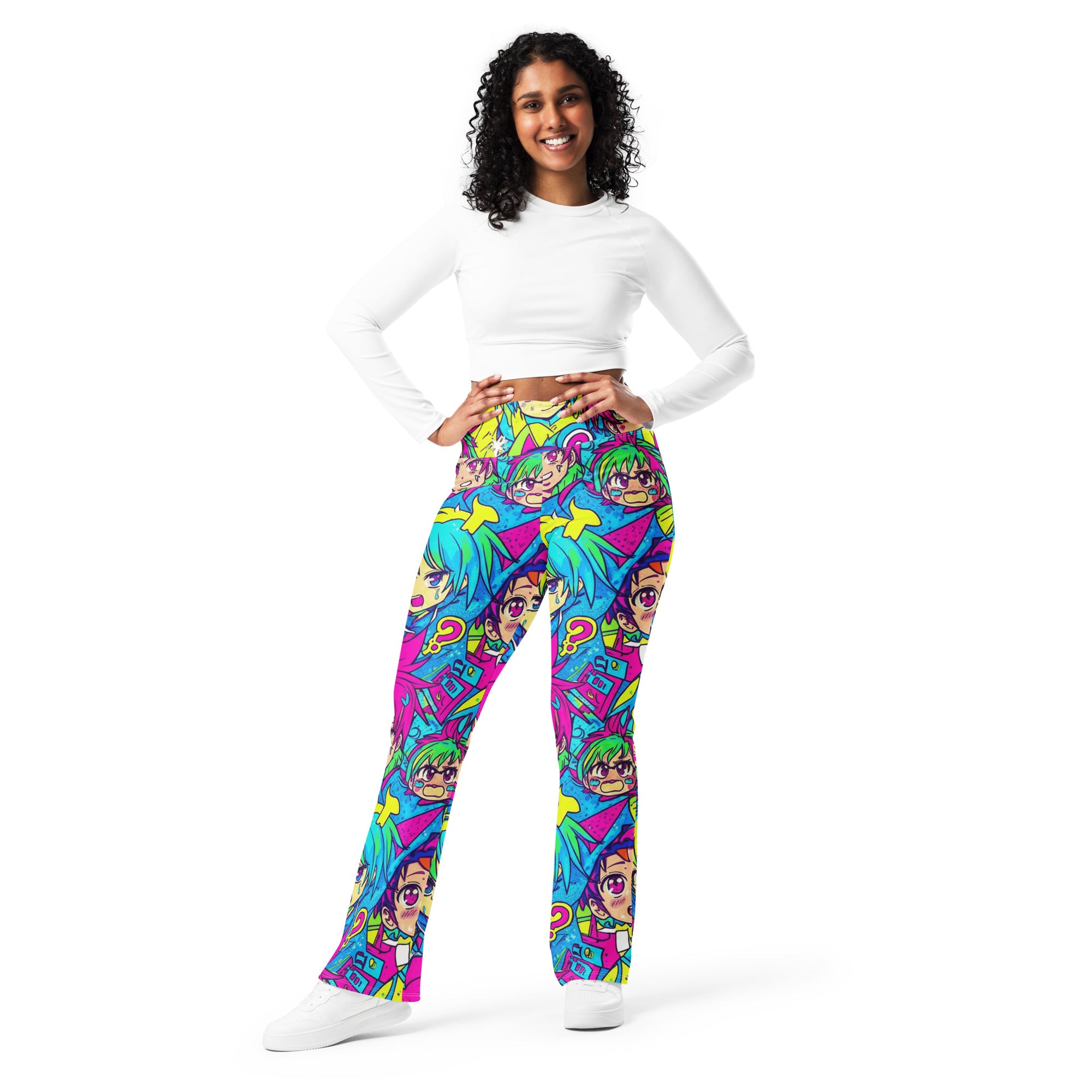 Neon Tokyo Anime Collage Flare Leggings | GearBunch