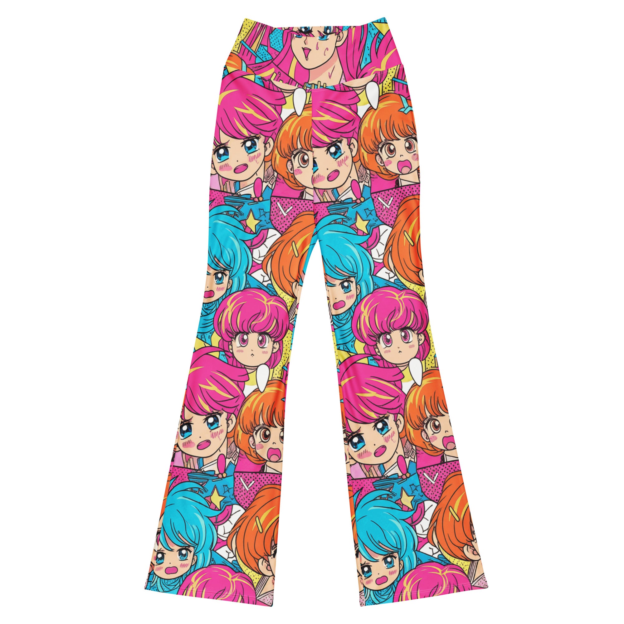 Anime Collage Retro Shojo Flare Leggings from GearBunch, featuring a vibrant anime-inspired design.