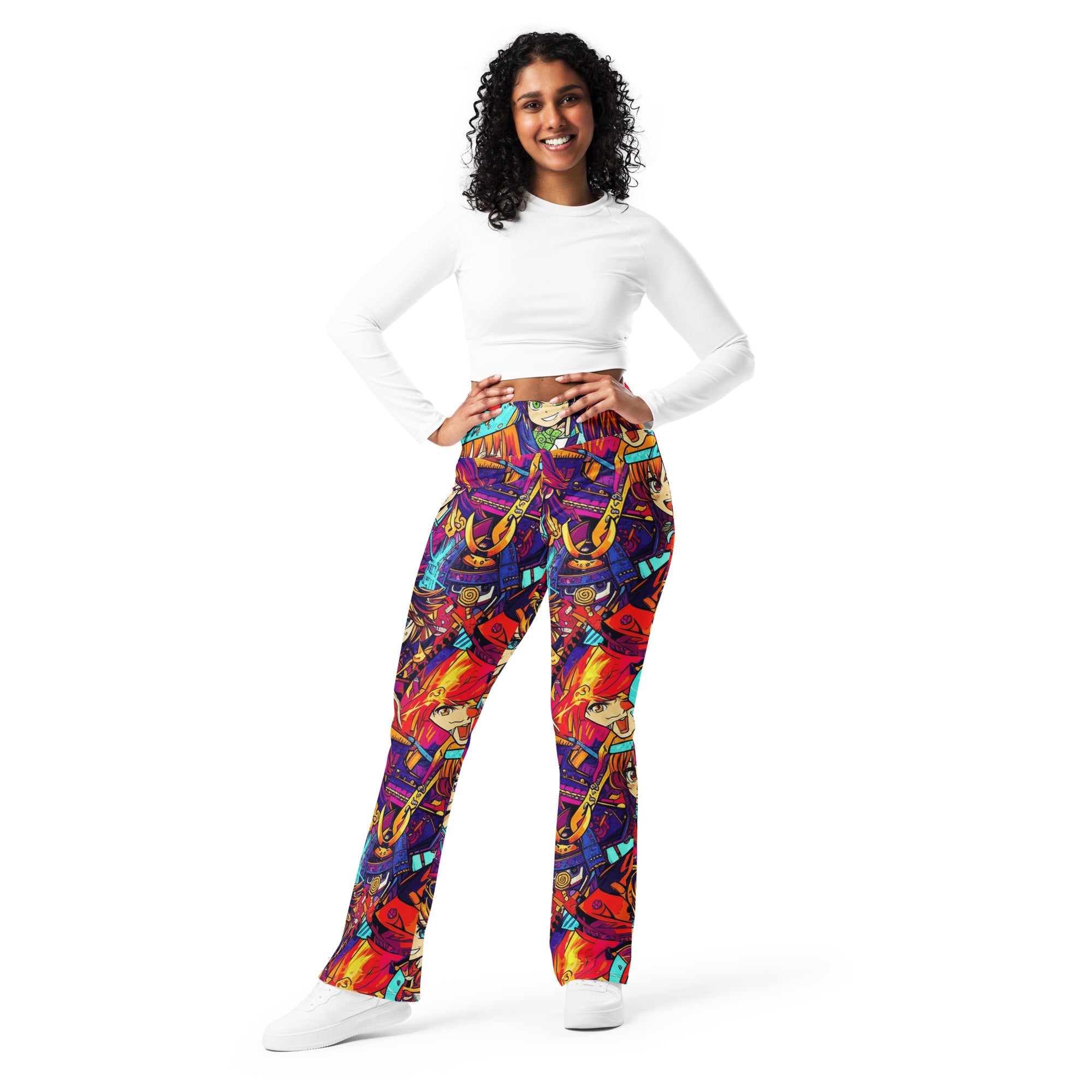 Anime Collage Sunset Samurai Flare Leggings | GearBunch