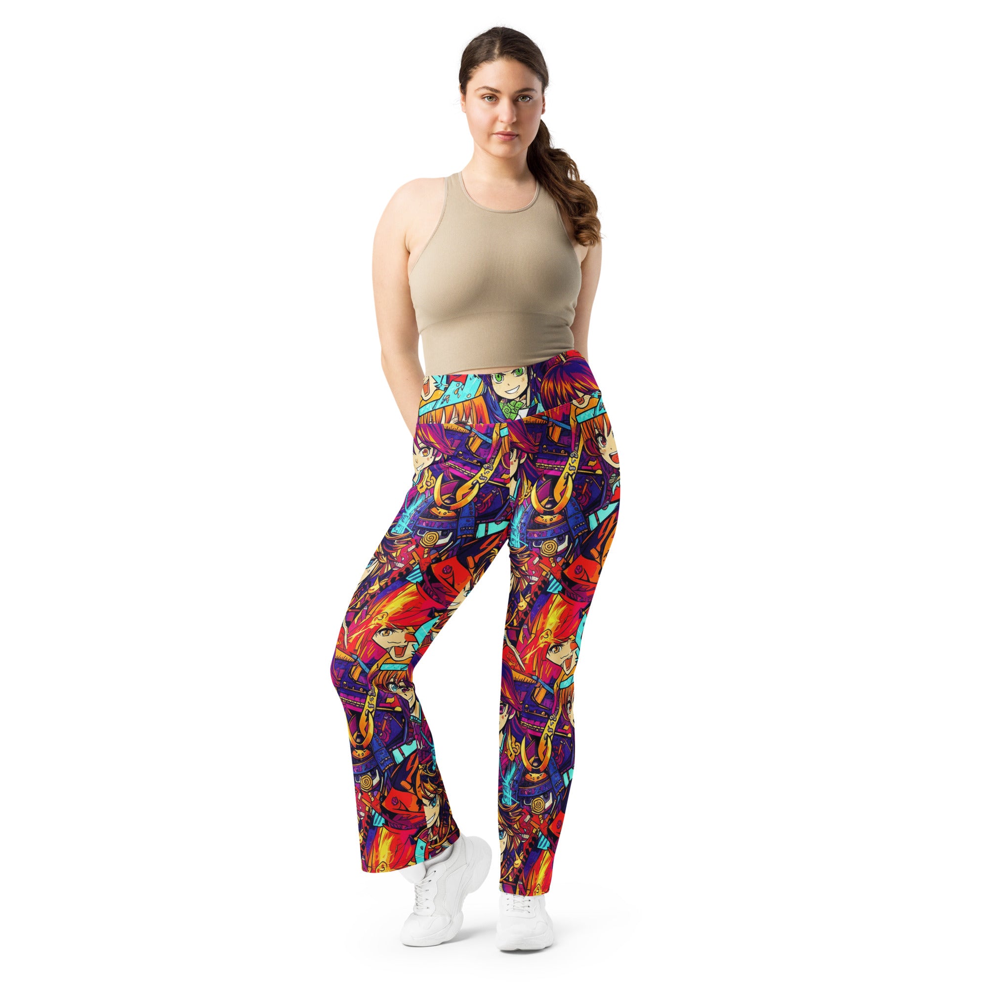 Anime Collage Sunset Samurai Flare Leggings | GearBunch