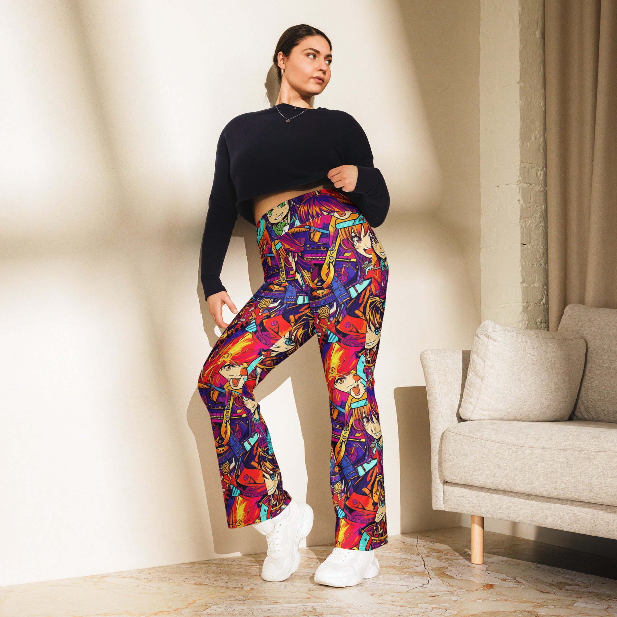 Anime Collage Sunset Samurai Flare Leggings | GearBunch