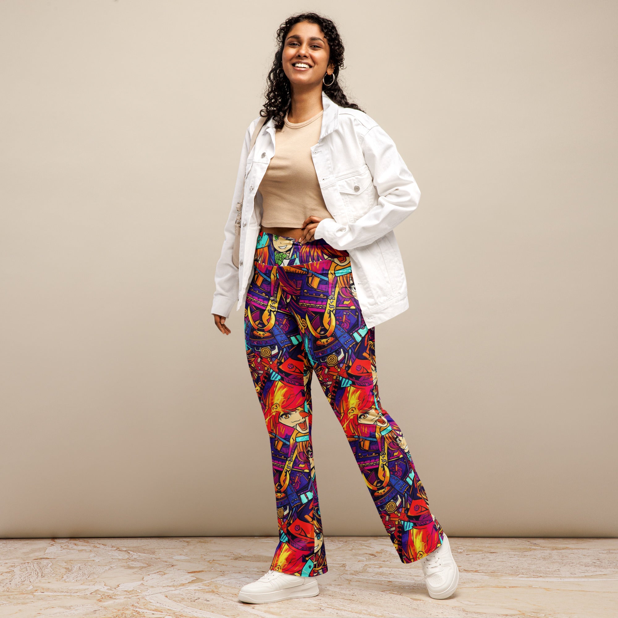 Anime Collage Sunset Samurai Flare Leggings | GearBunch