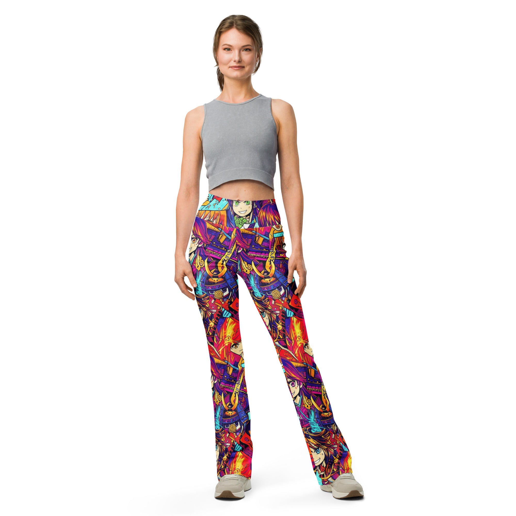 Anime Collage Sunset Samurai Flare Leggings | GearBunch