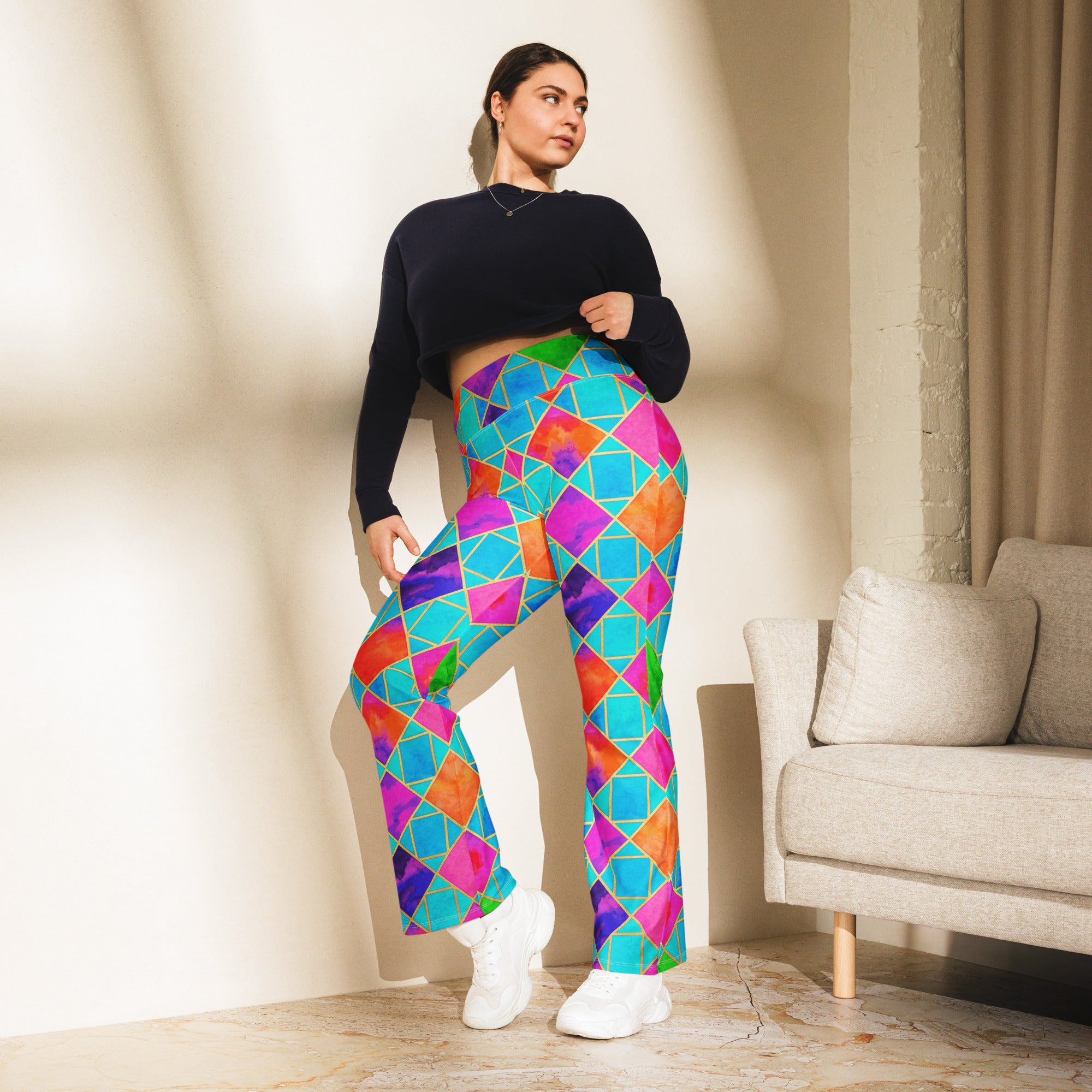 Arabic Watercolour Festival Flare Leggings | GearBunch