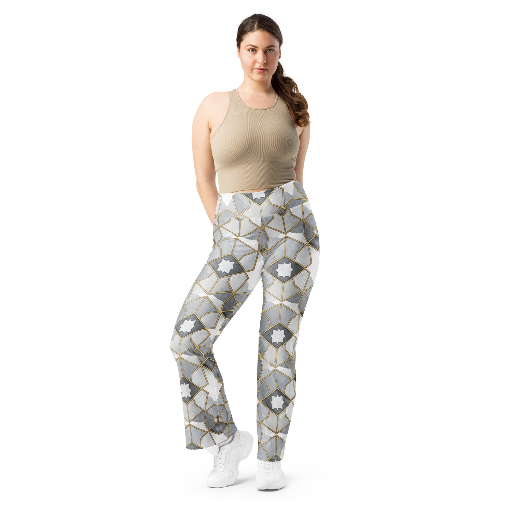 Arabic Watercolour Monochrome Luxe Flare Leggings | GearBunch