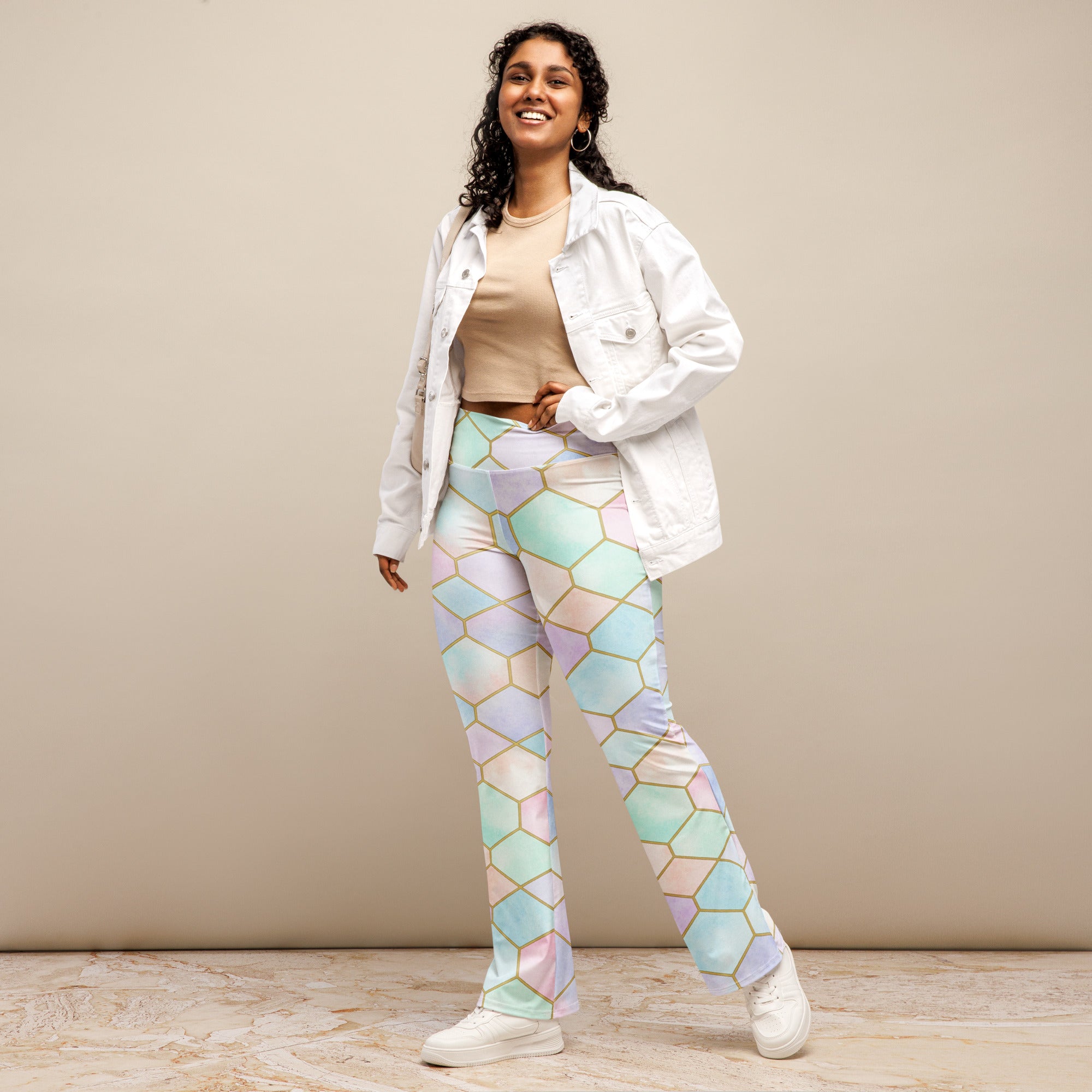 Arabic Watercolour Pastel Rainbow Flare Leggings | GearBunch