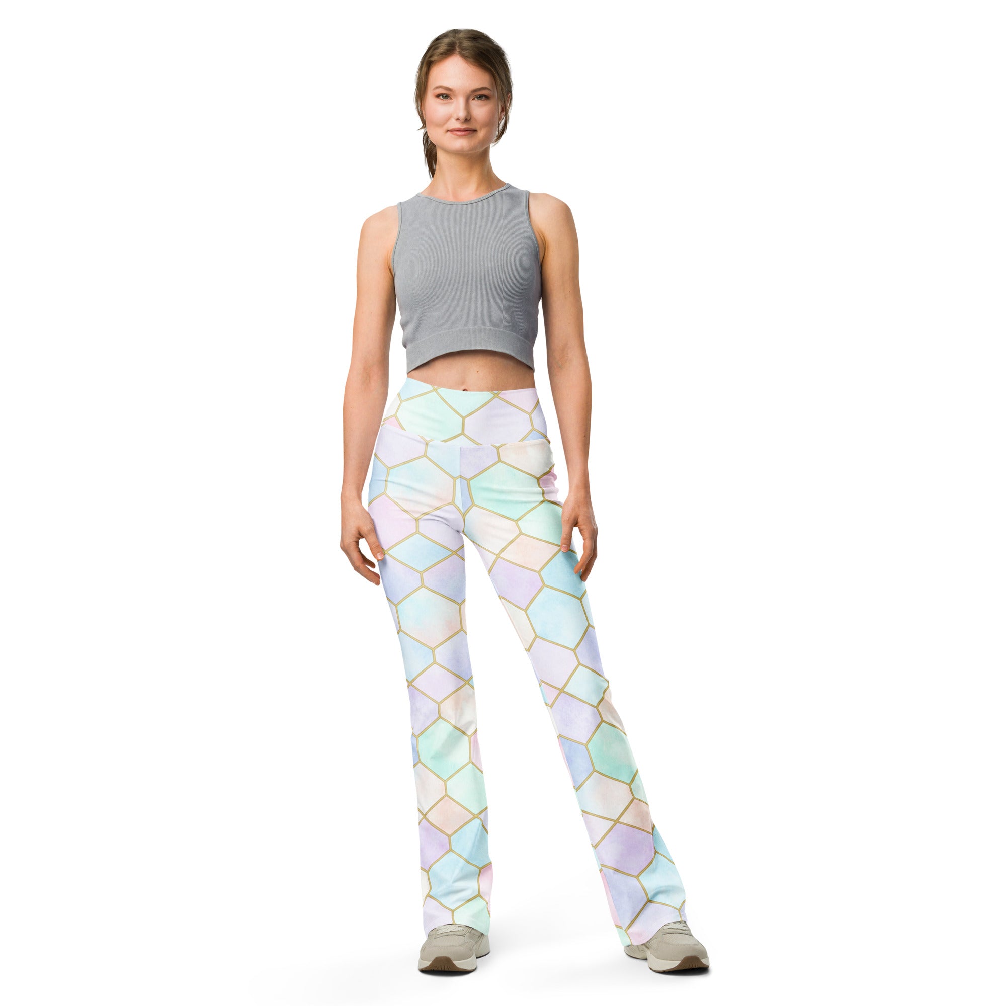 Arabic Watercolour Pastel Rainbow Flare Leggings | GearBunch