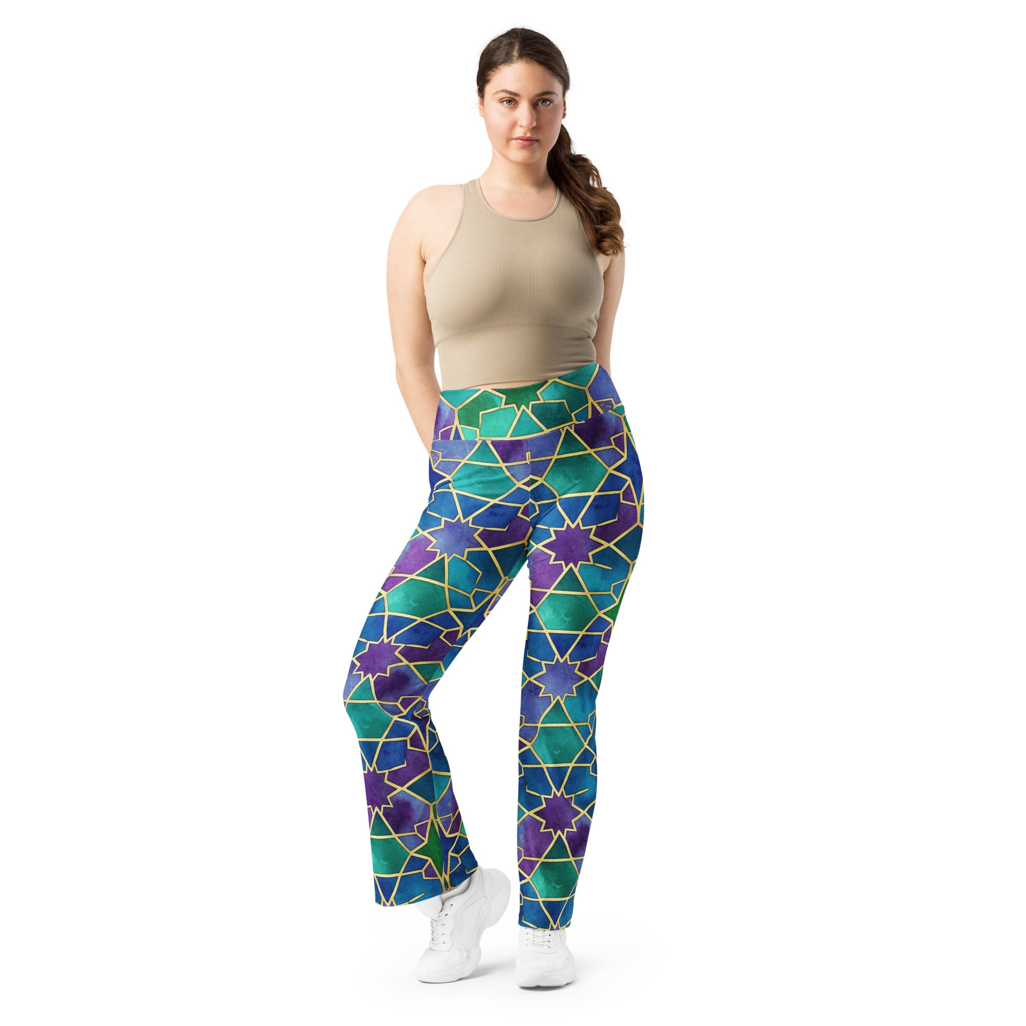 Arabic Peacock Plume Flare Leggings | GearBunch