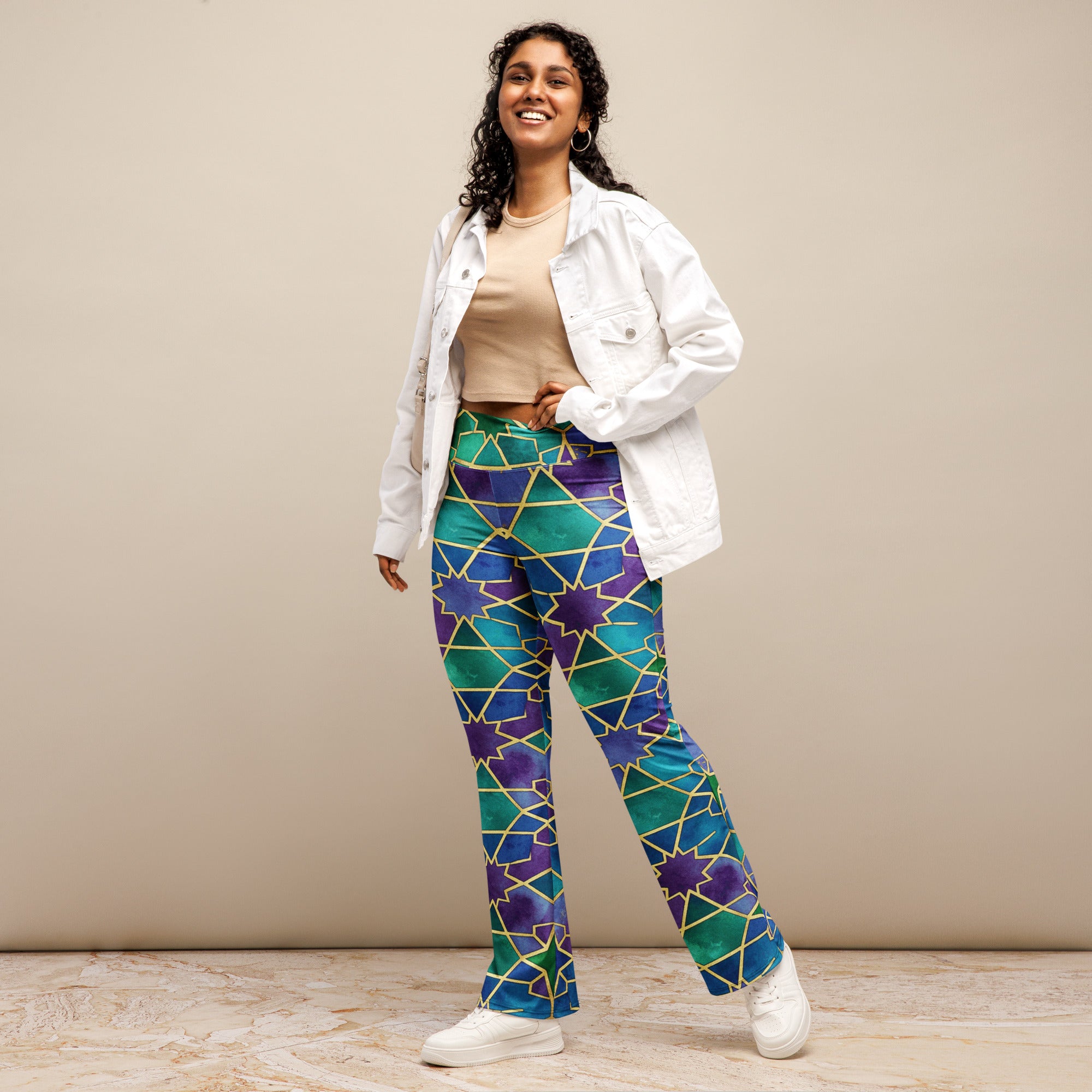Arabic Peacock Plume Flare Leggings | GearBunch