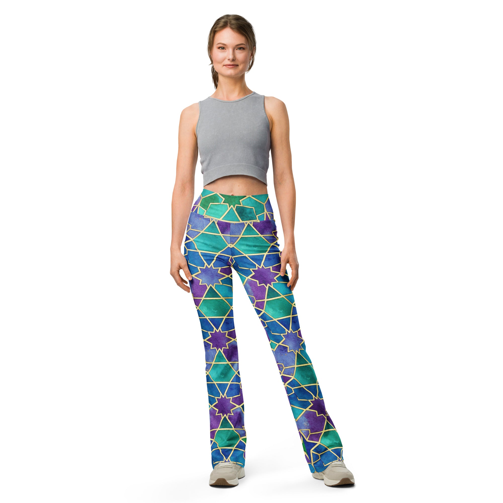 Arabic Peacock Plume Flare Leggings | GearBunch
