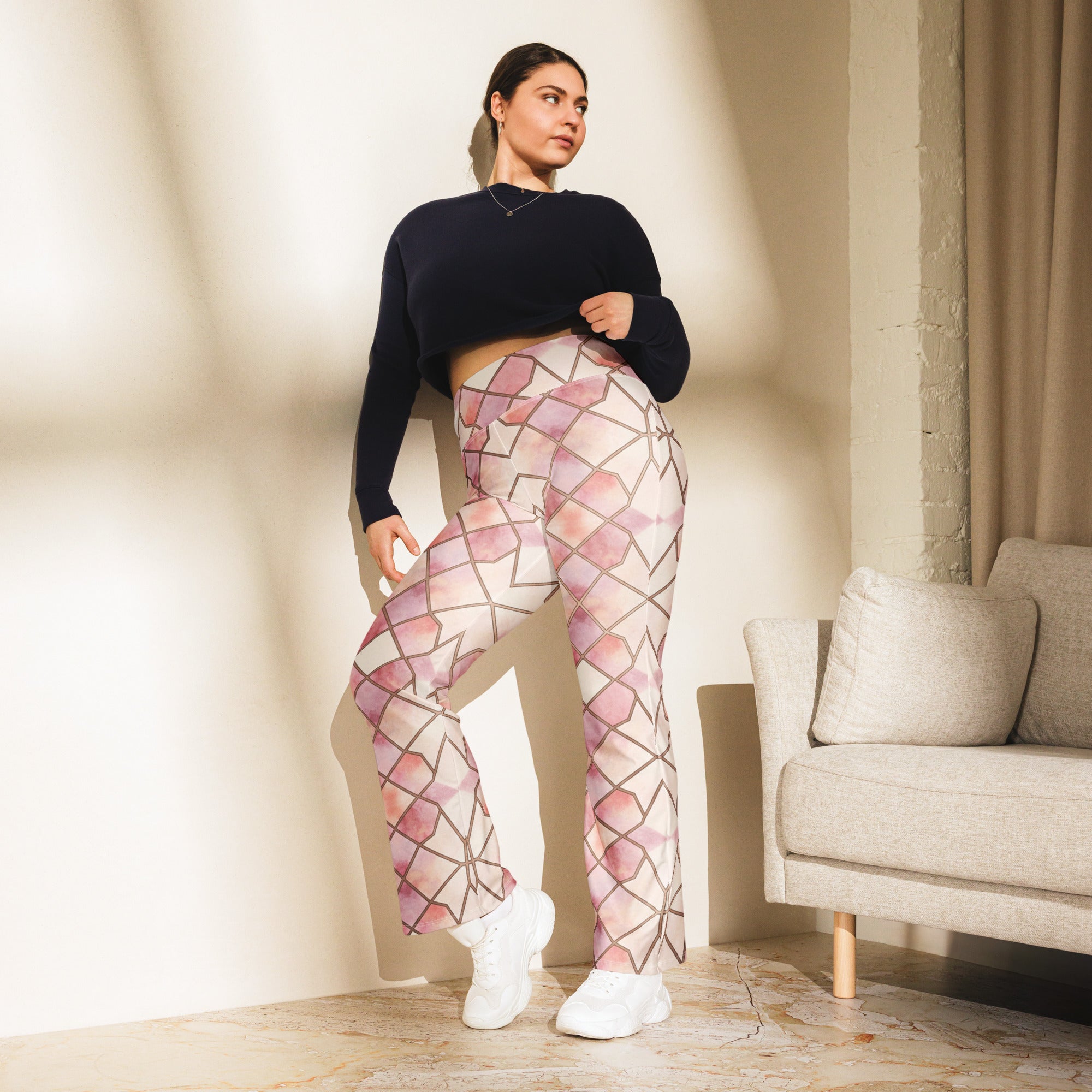 Arabic Rose Quartz Flare Leggings | GearBunch