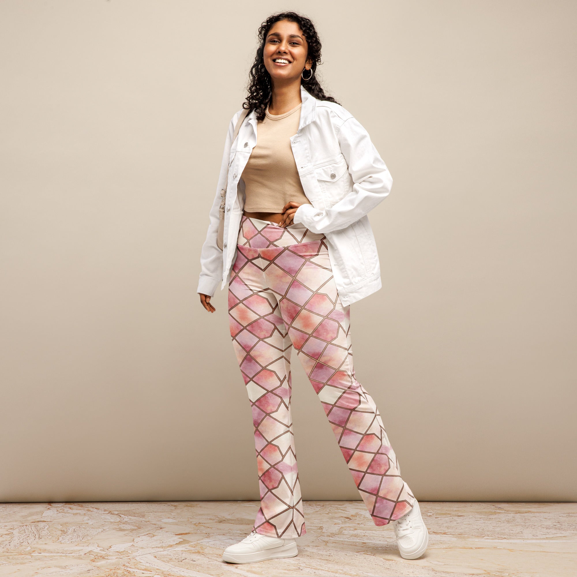 Arabic Rose Quartz Flare Leggings | GearBunch