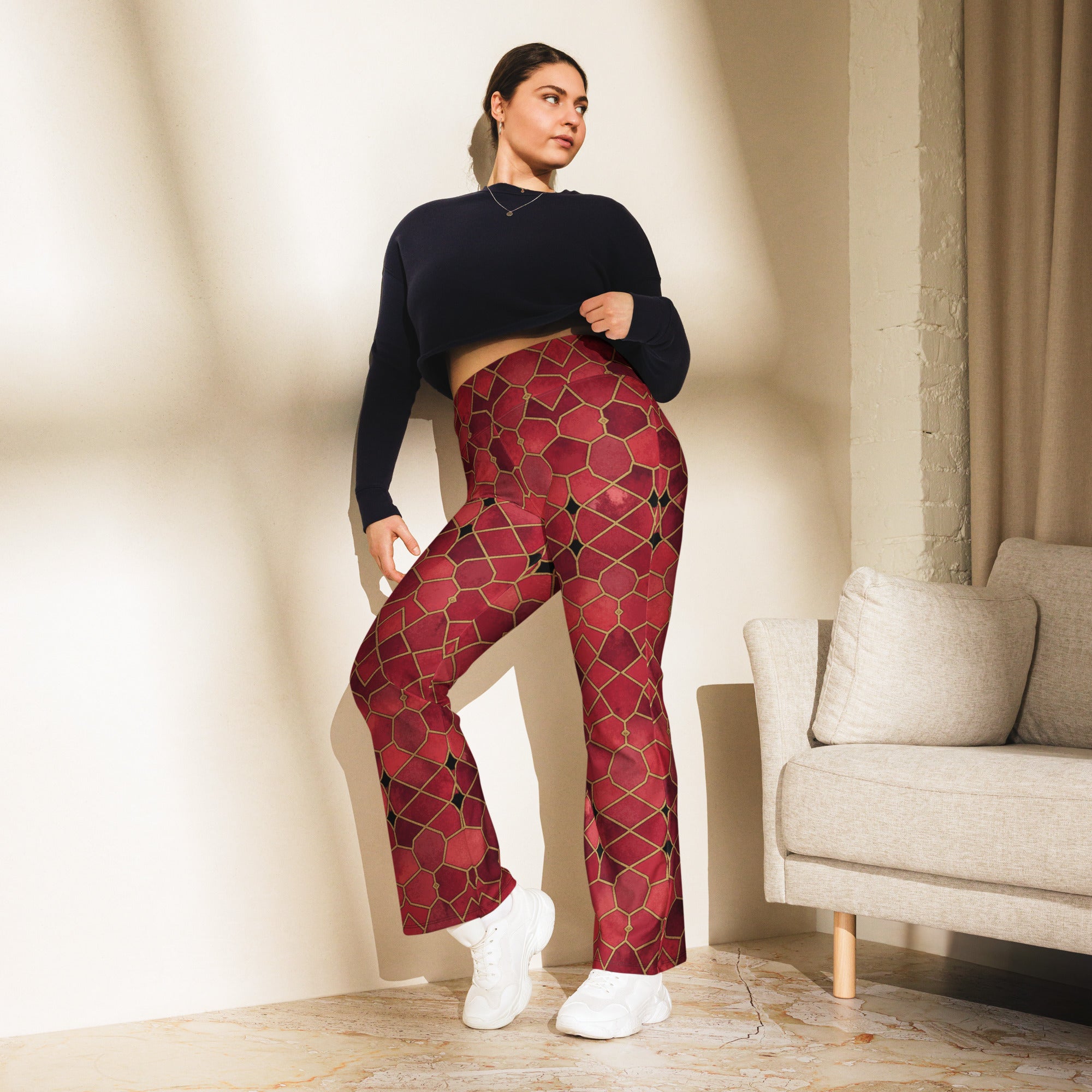 Ruby Gold Arabic Flare Leggings | GearBunch