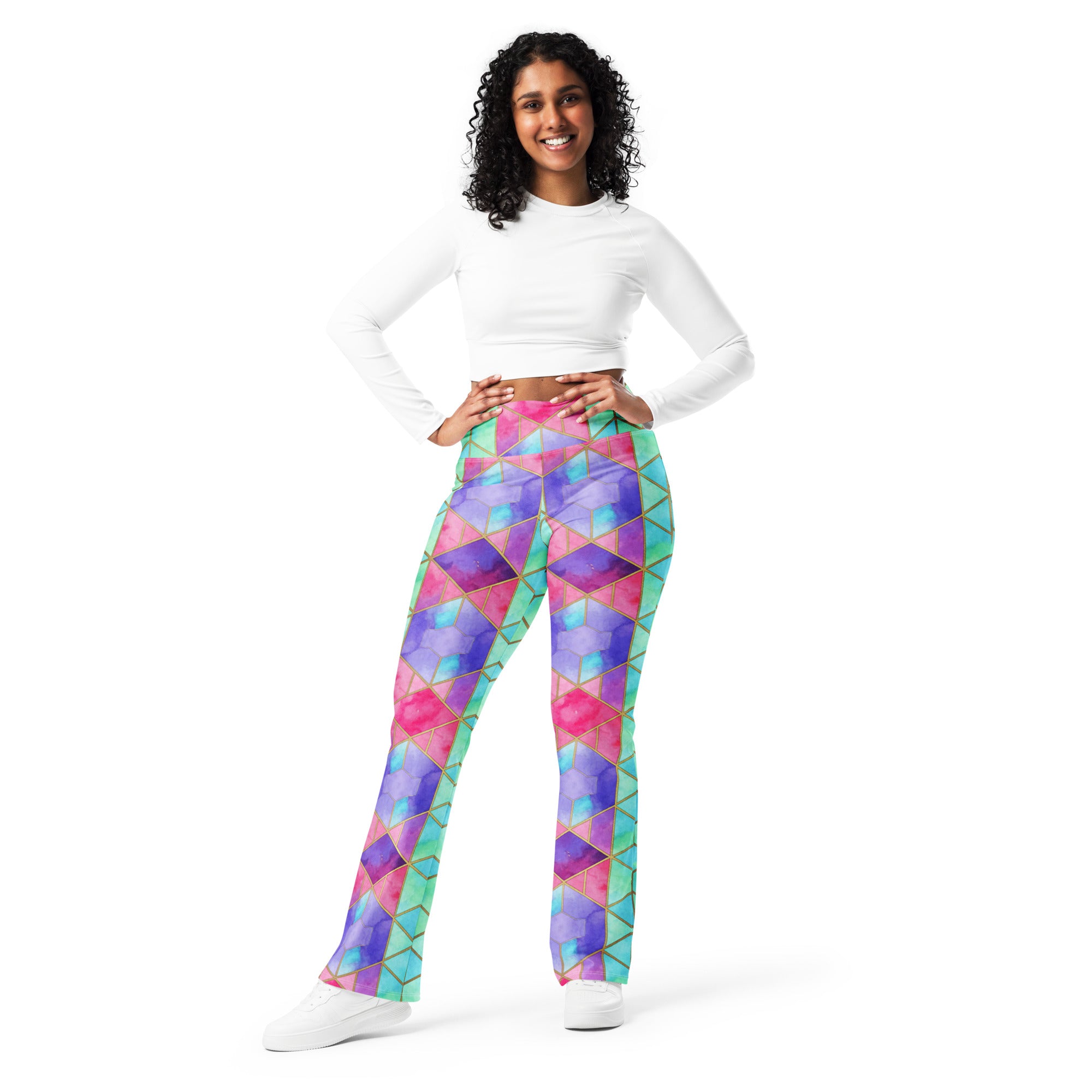 Arabic Watercolour Violet Dream Flare Leggings | GearBunch