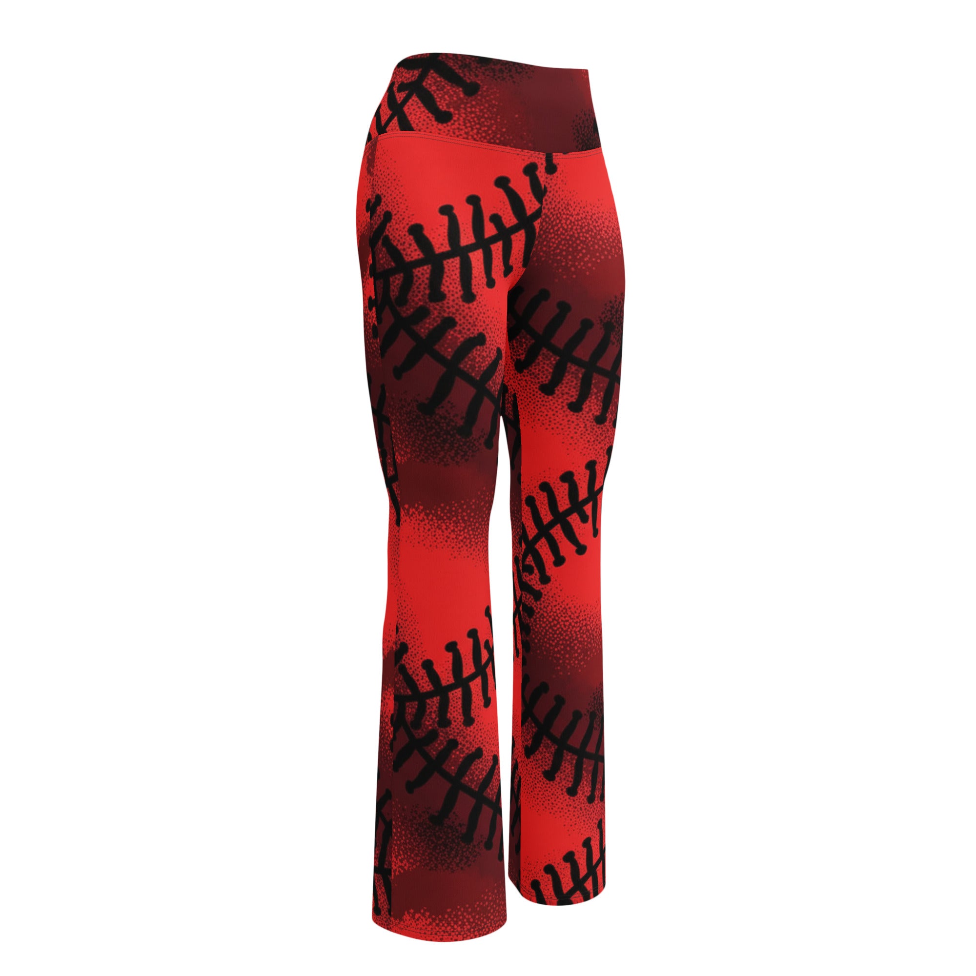 Black Baseball Stitches Flare Leggings | GearBunch