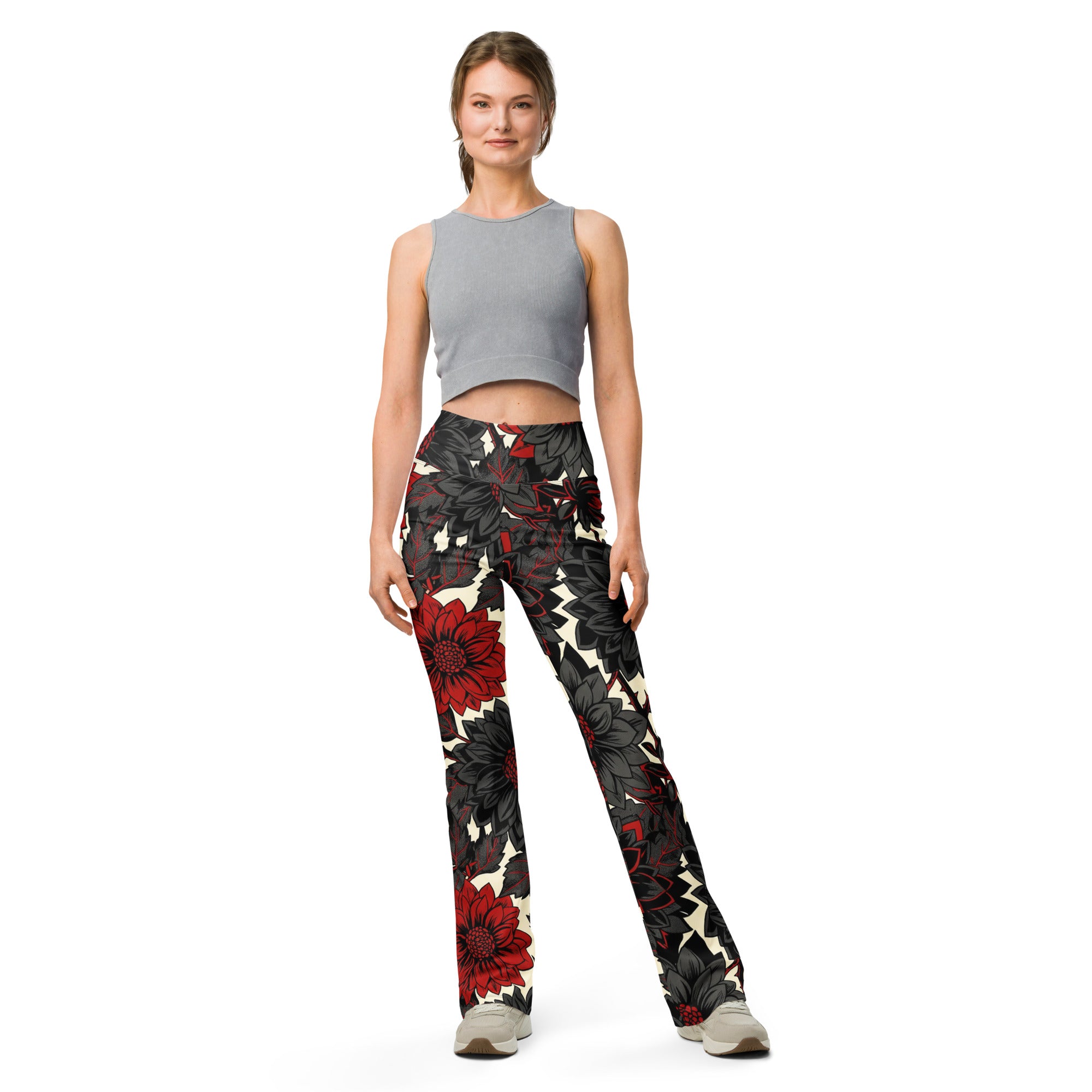 Black Dahlia Bloom Flare Leggings | GearBunch