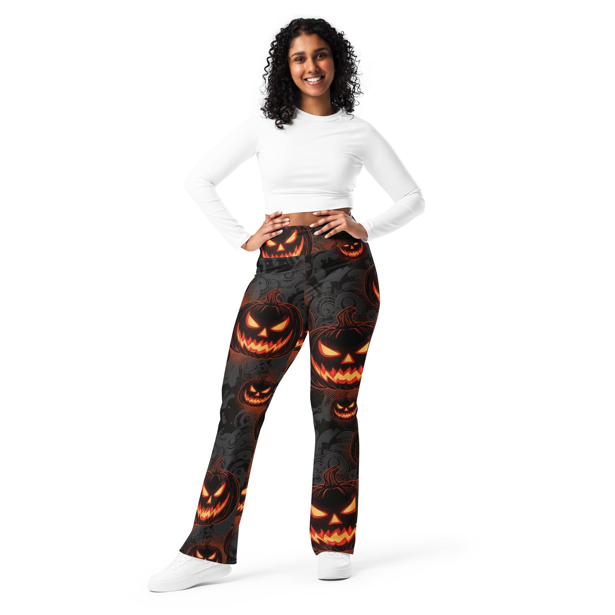 Carved Jack-o-Lantern Glow Flare Leggings | GearBunch