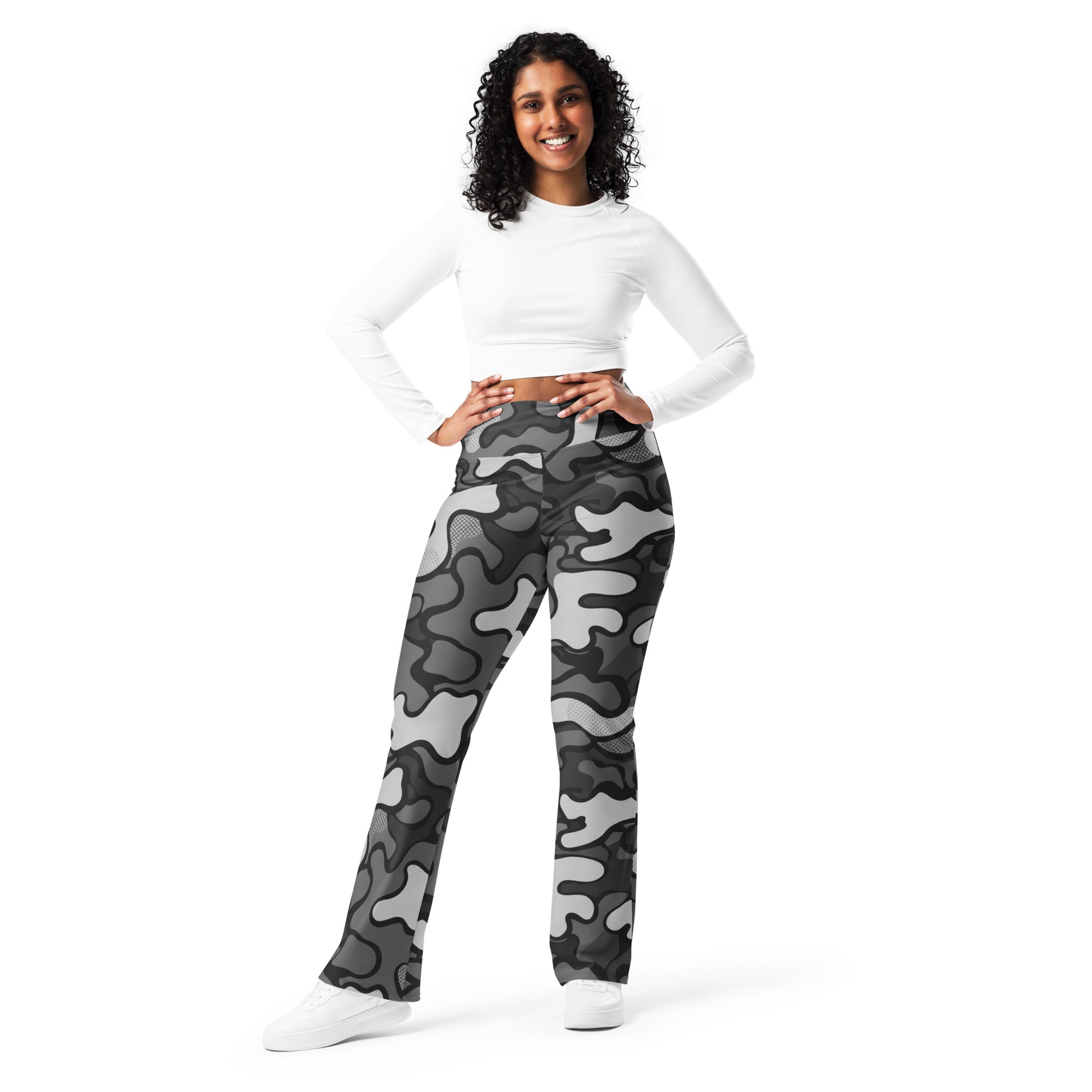Charcoal Steel Camo Flare Leggings | GearBunch