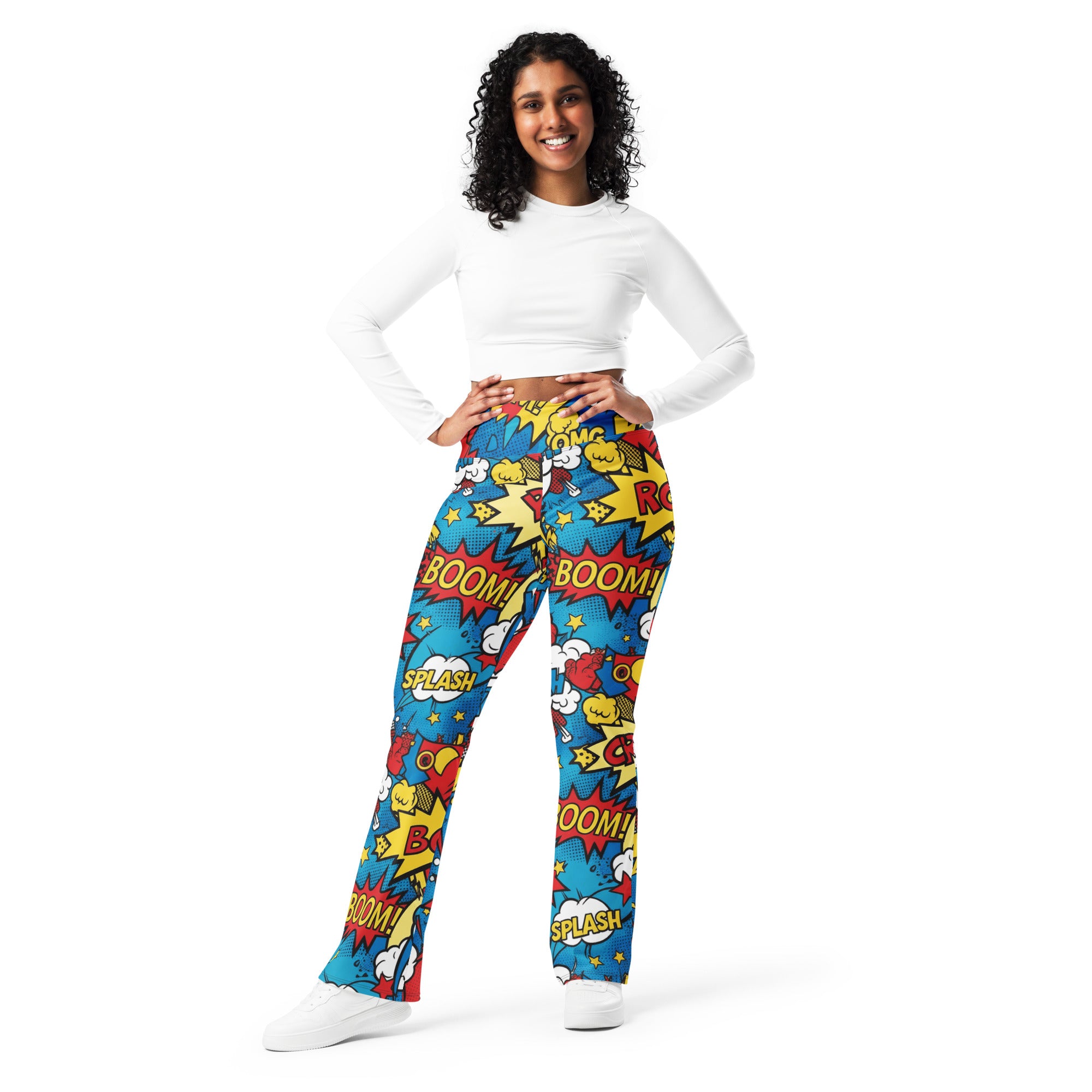 Comic Pop Electric Blue Flare Leggings | GearBunch