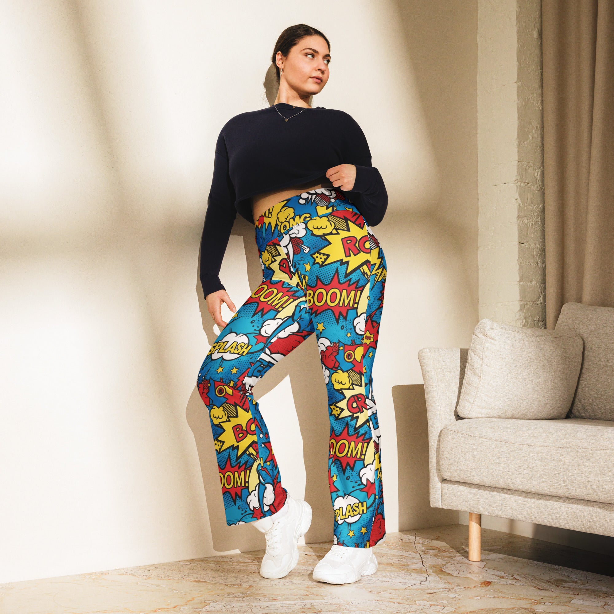 Comic Pop Electric Blue Flare Leggings | GearBunch