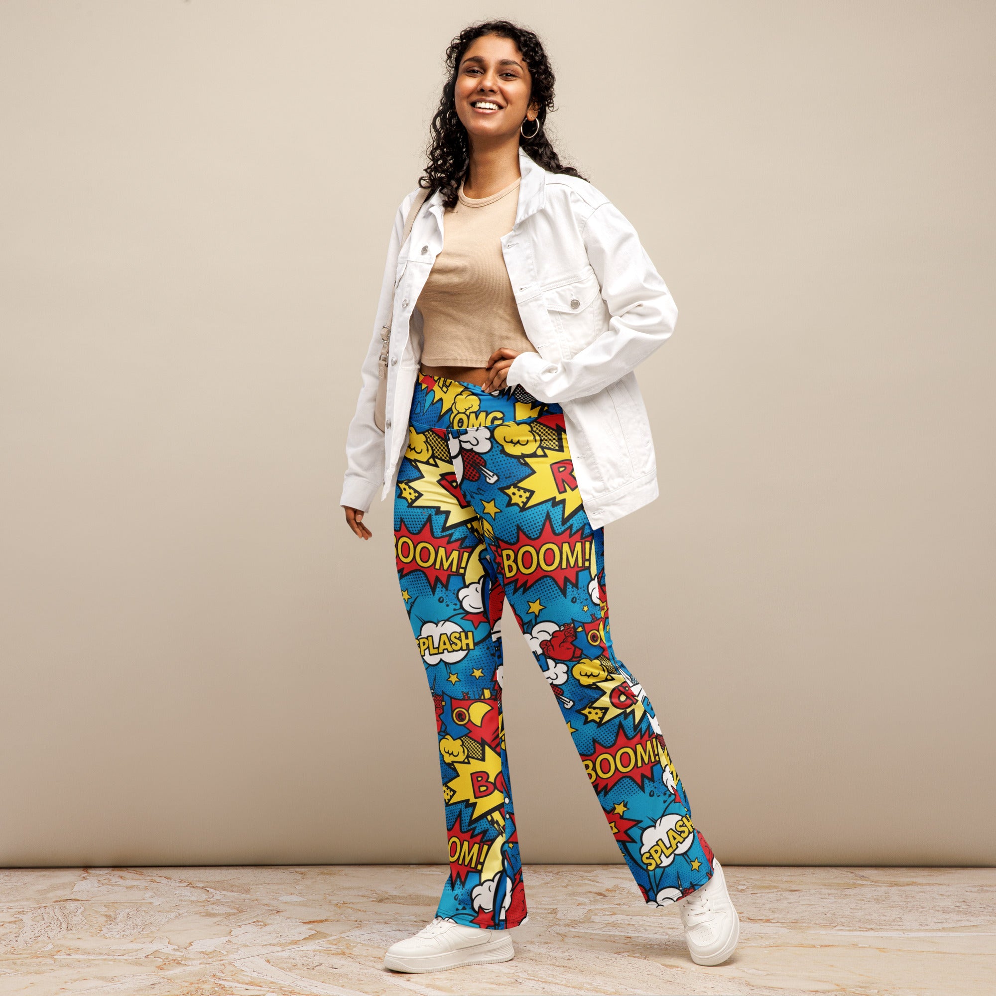 Comic Pop Electric Blue Flare Leggings | GearBunch