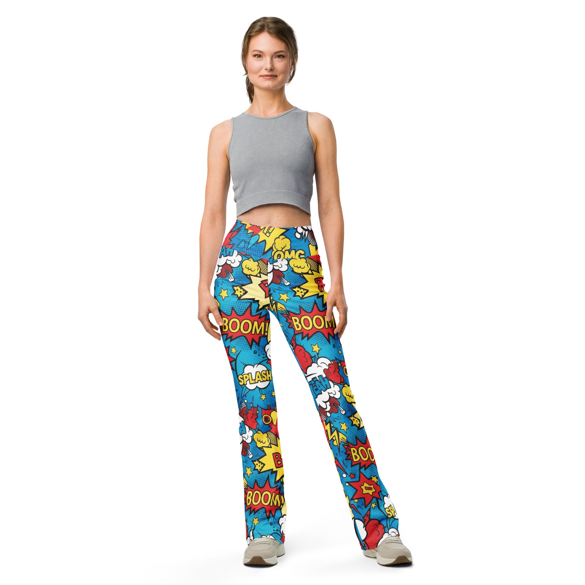 Comic Pop Electric Blue Flare Leggings | GearBunch