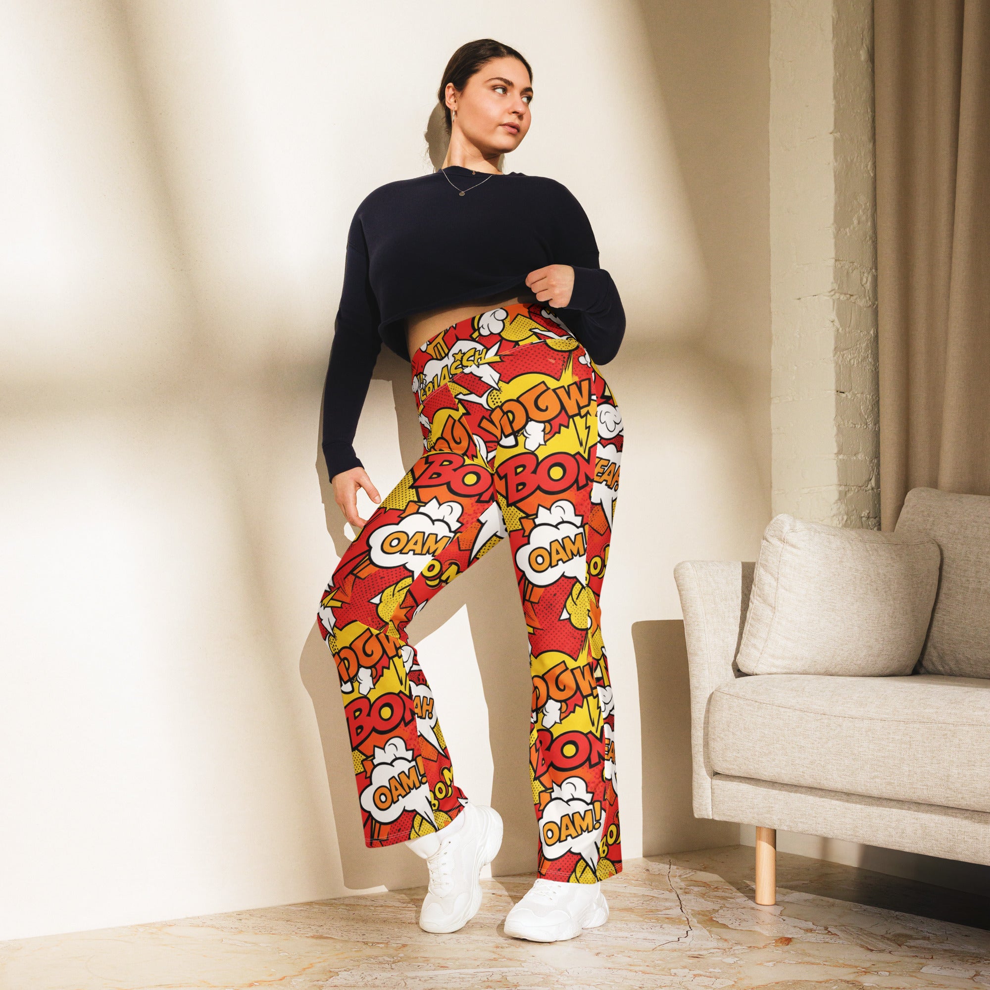 Comic Pop Fire Engine Flare Leggings | GearBunch
