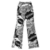 Main image of GearBunch Comic Pop Monochrome Flare Leggings with bold comic book sound effects and exclamations in black, white, and grey tones.