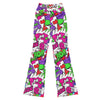 Comic Pop Neon Pink Flare Leggings by GearBunch, featuring a vibrant comic sound effect pattern.