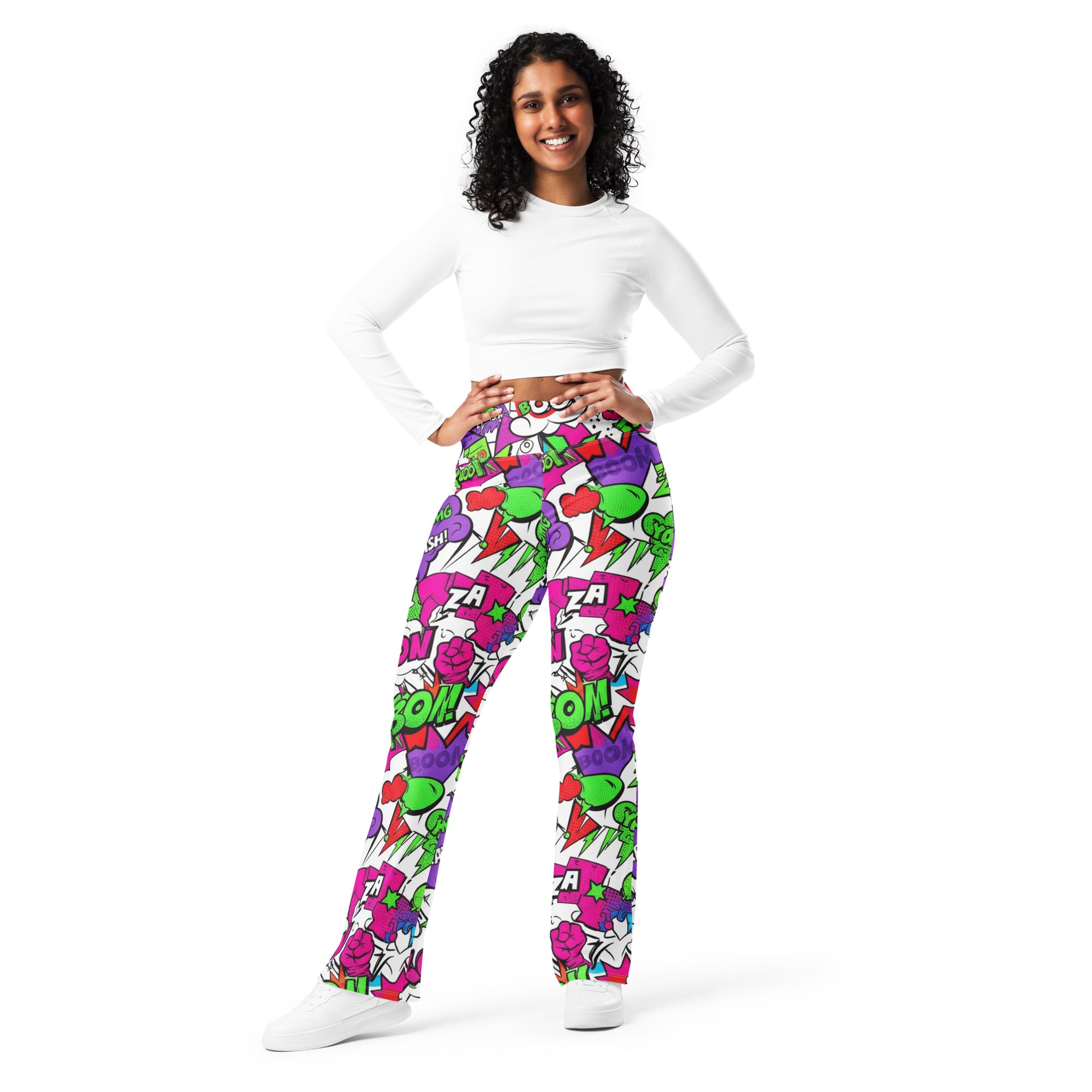 Comic Pop Neon Pink Flare Leggings | GearBunch