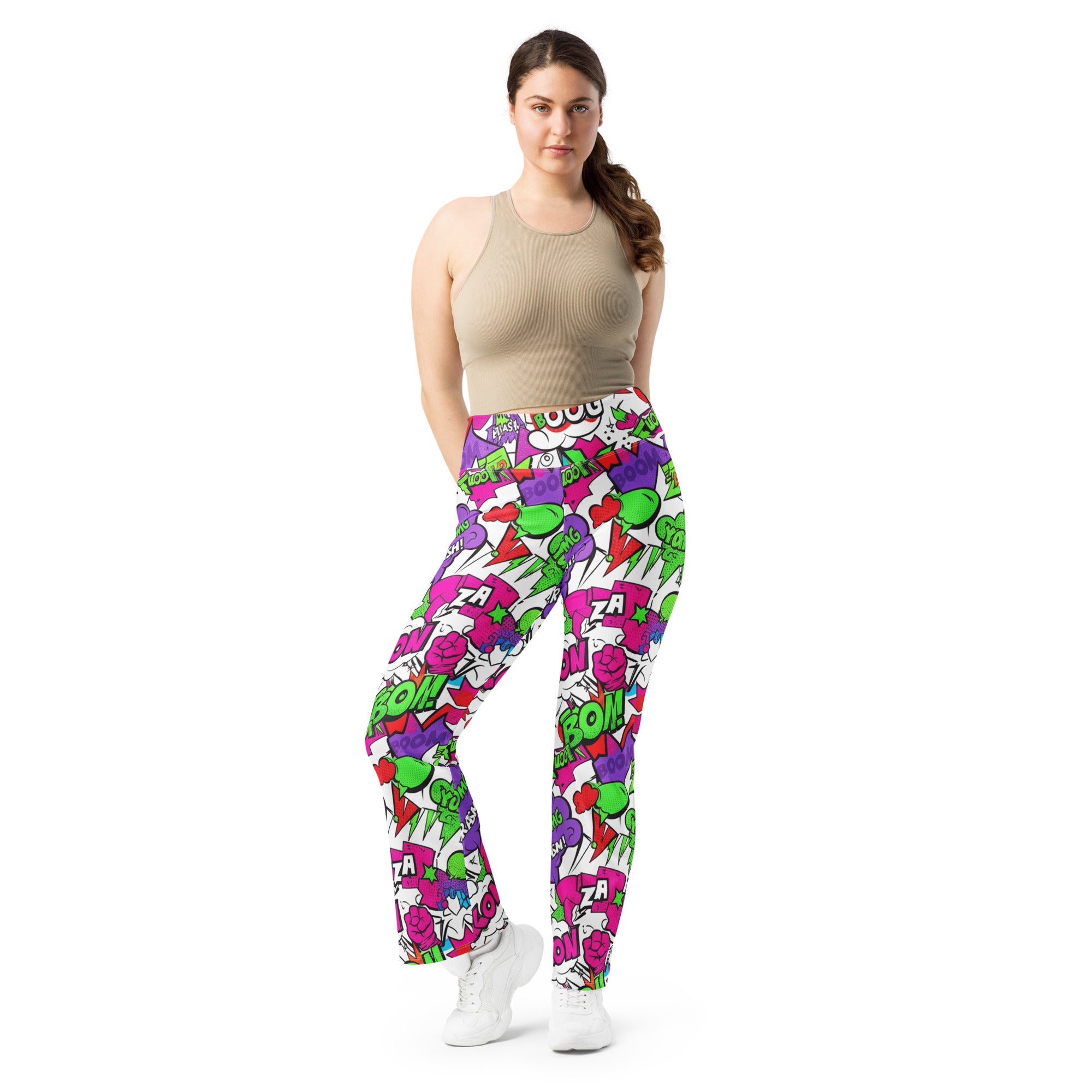 Comic Pop Neon Pink Flare Leggings | GearBunch