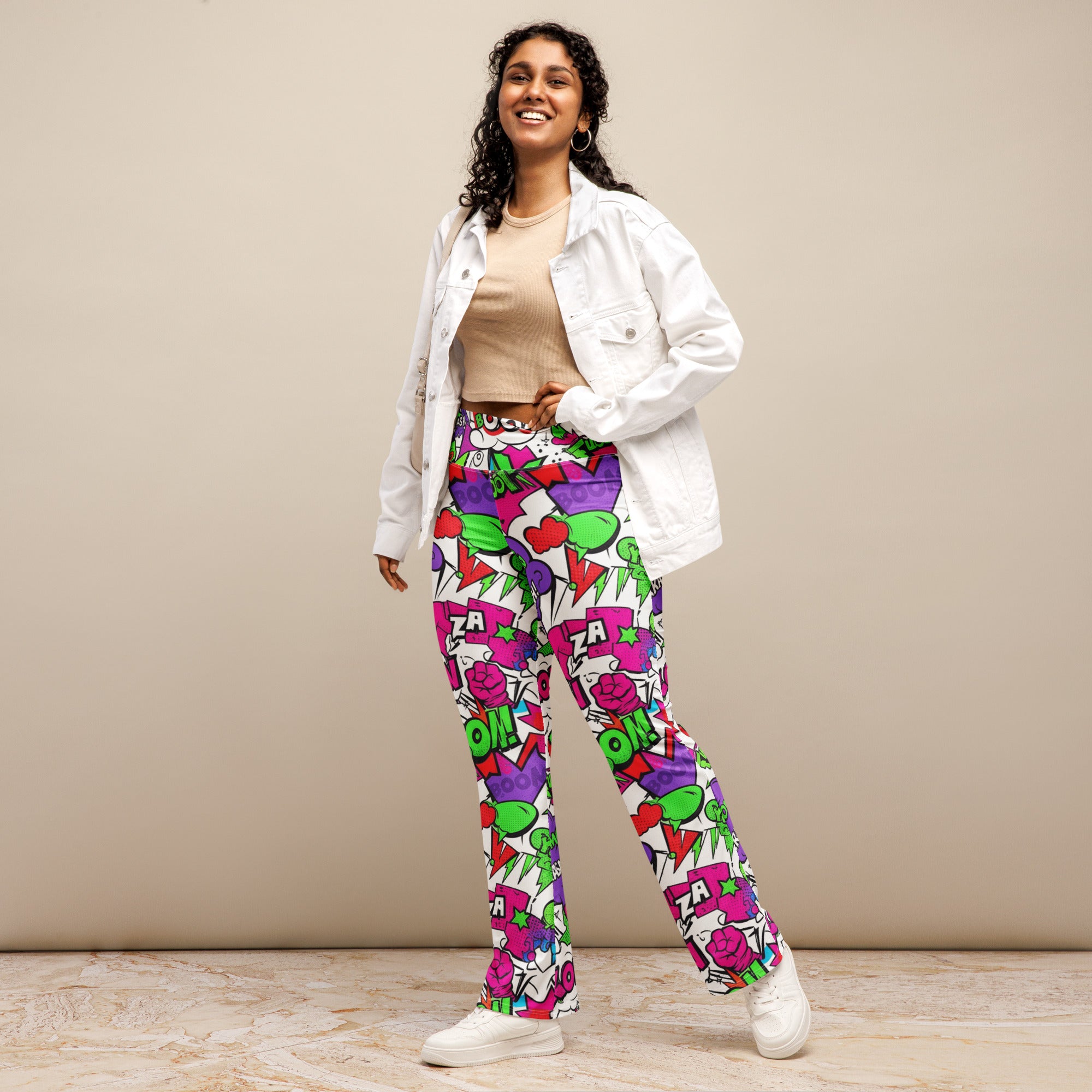 Comic Pop Neon Pink Flare Leggings | GearBunch