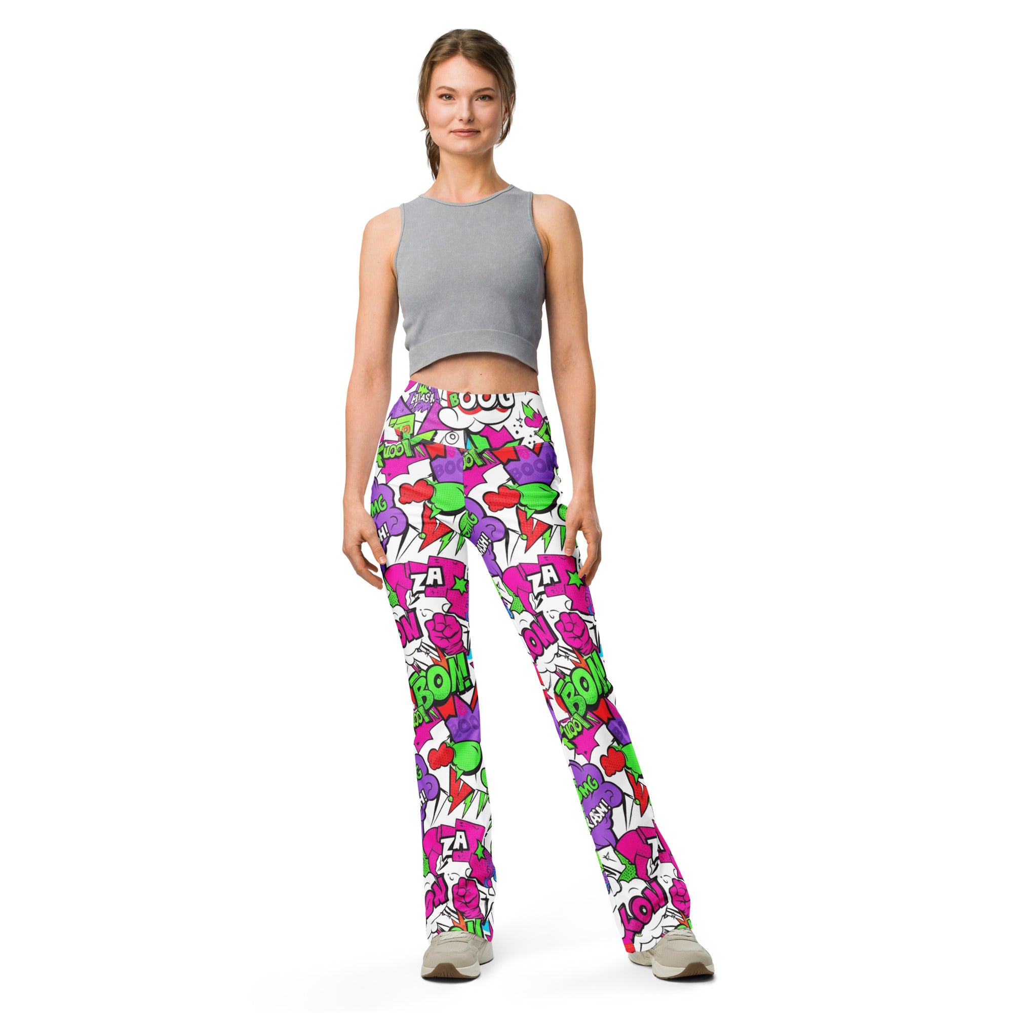 Comic Pop Neon Pink Flare Leggings | GearBunch