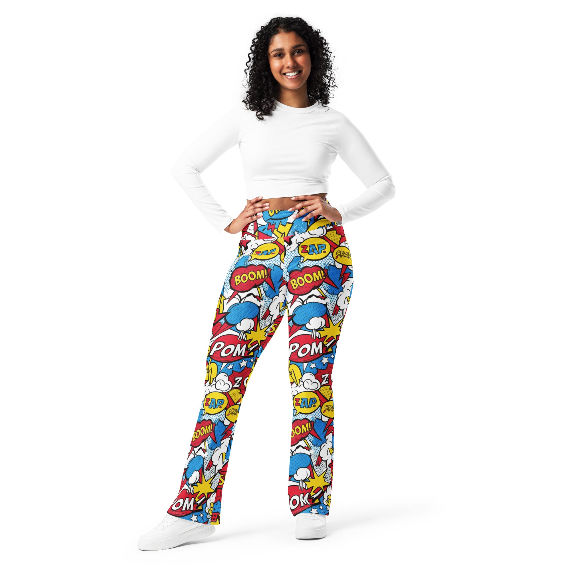 Comic Pop Retro Red Flare Leggings | GearBunch