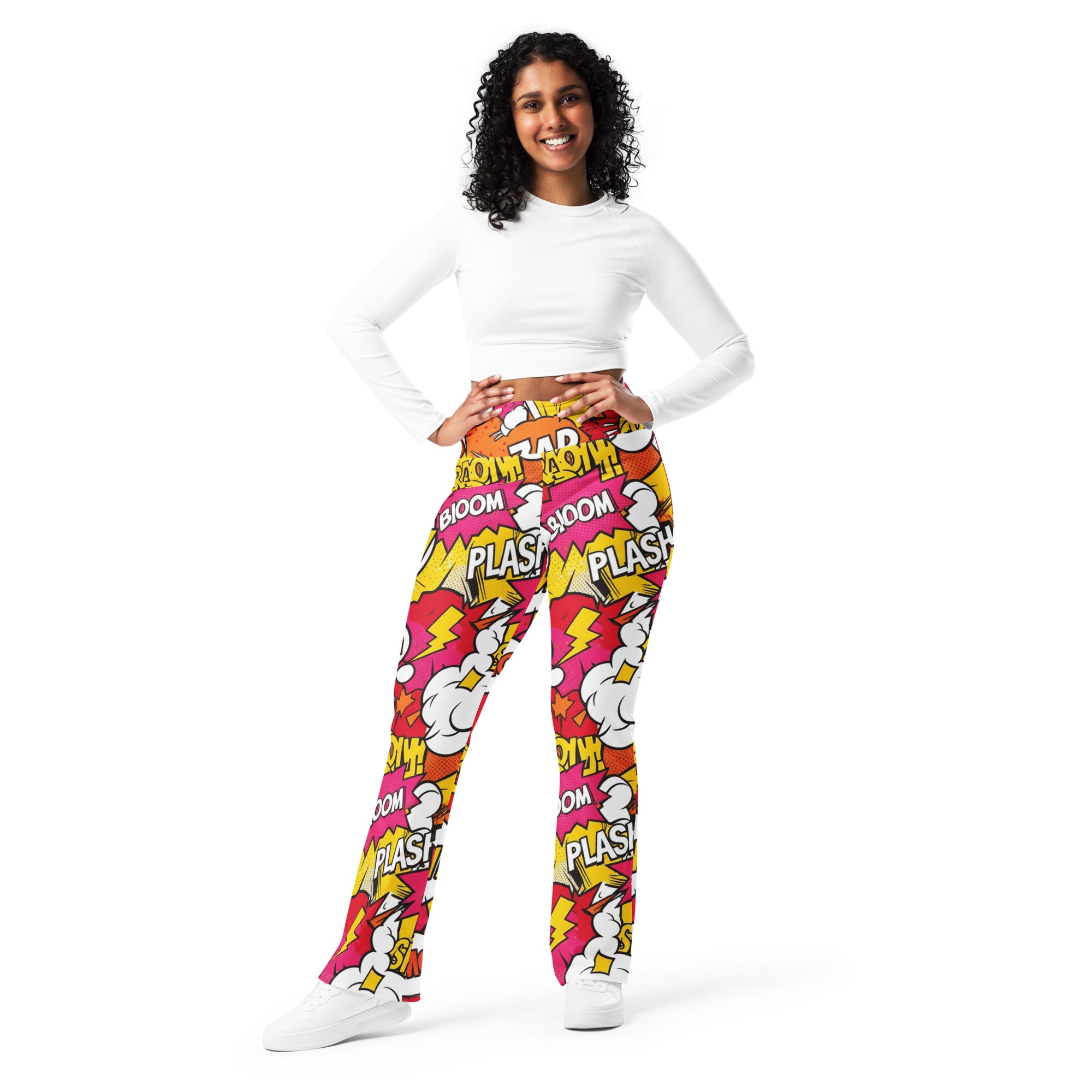 Comic Pop Sunset Orange Flare Leggings | GearBunch