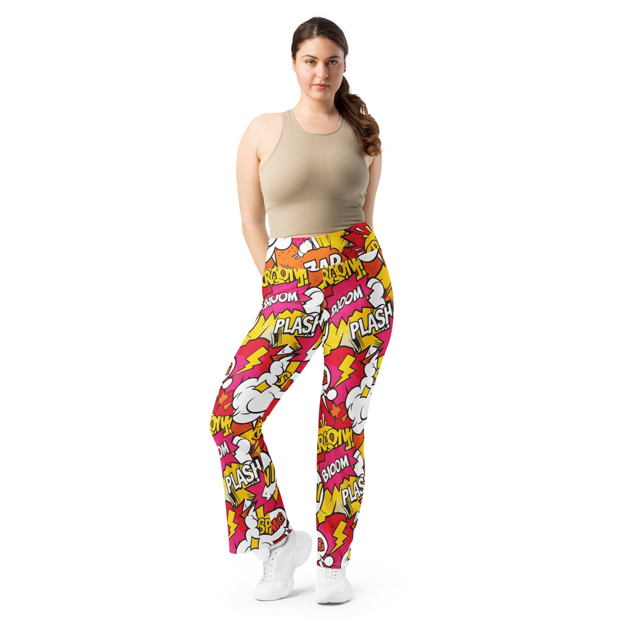 Comic Pop Sunset Orange Flare Leggings | GearBunch