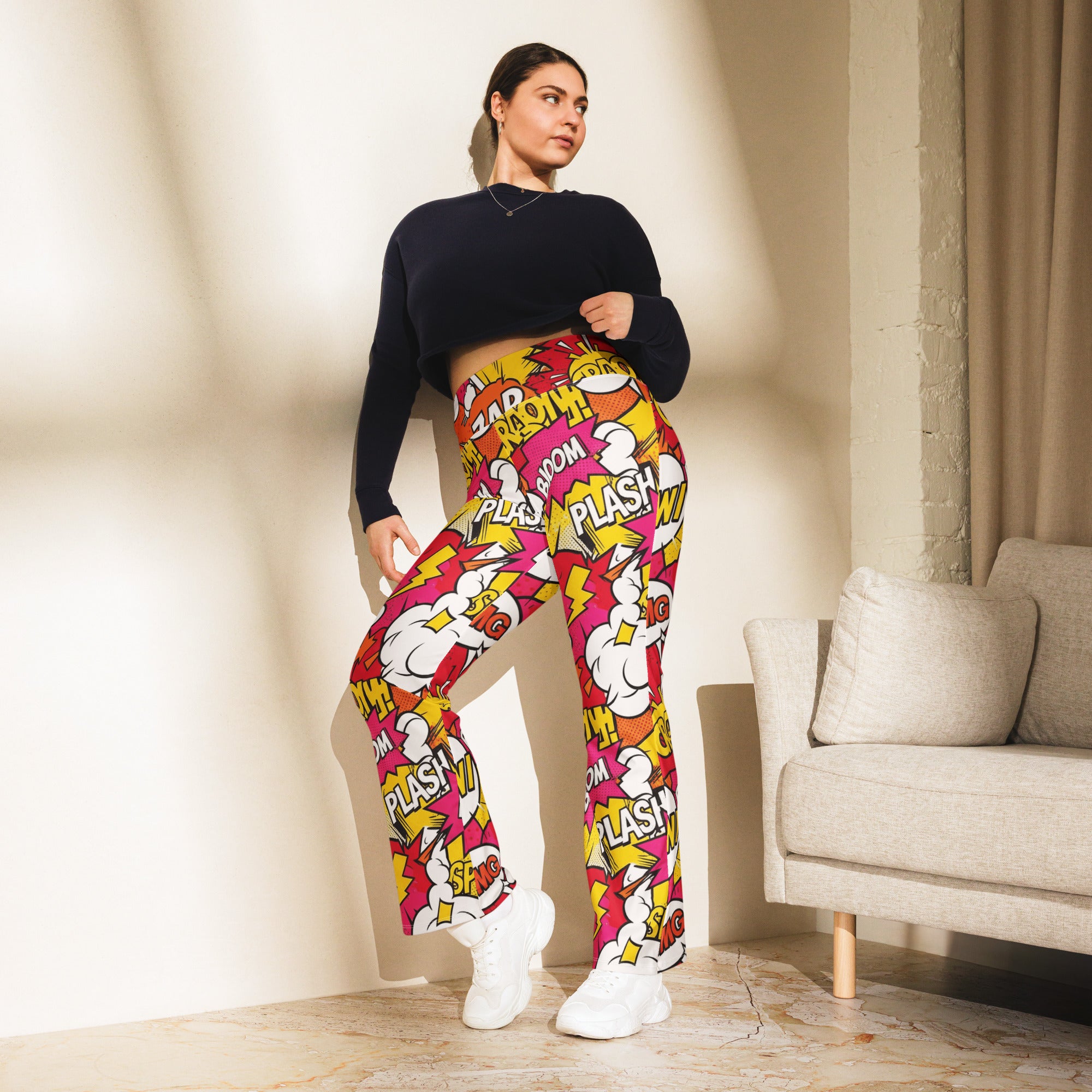 Comic Pop Sunset Orange Flare Leggings | GearBunch
