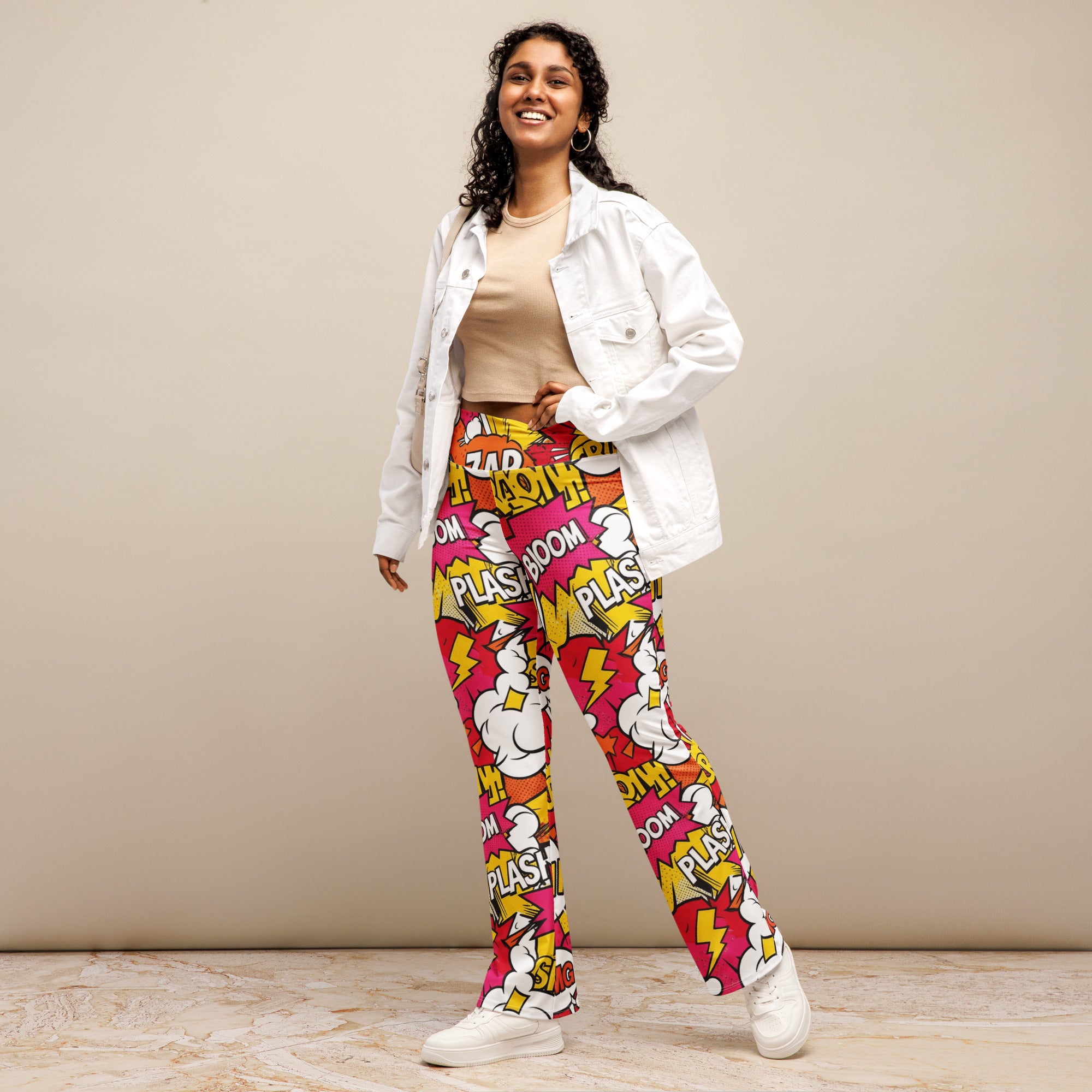 Comic Pop Sunset Orange Flare Leggings | GearBunch