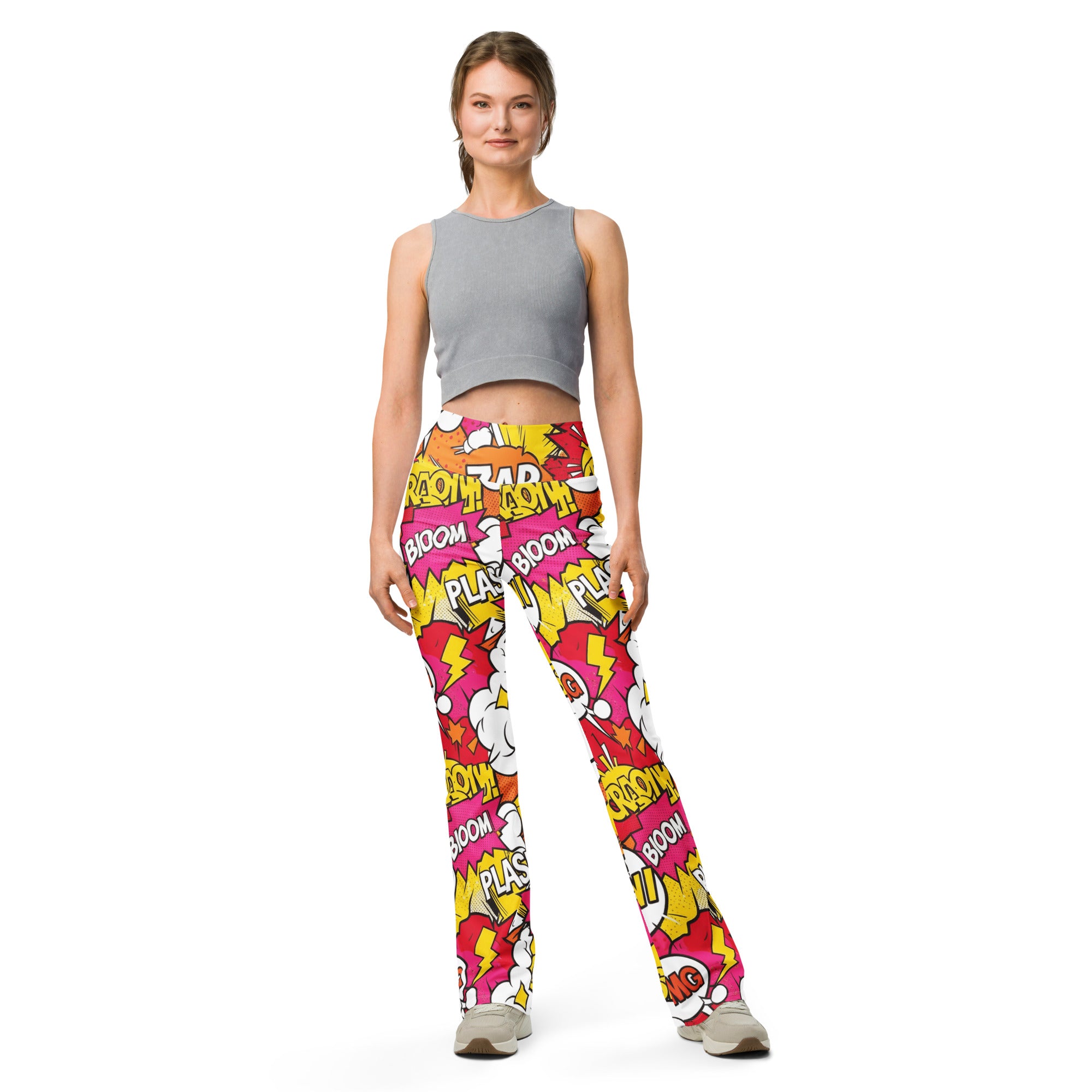 Comic Pop Sunset Orange Flare Leggings | GearBunch