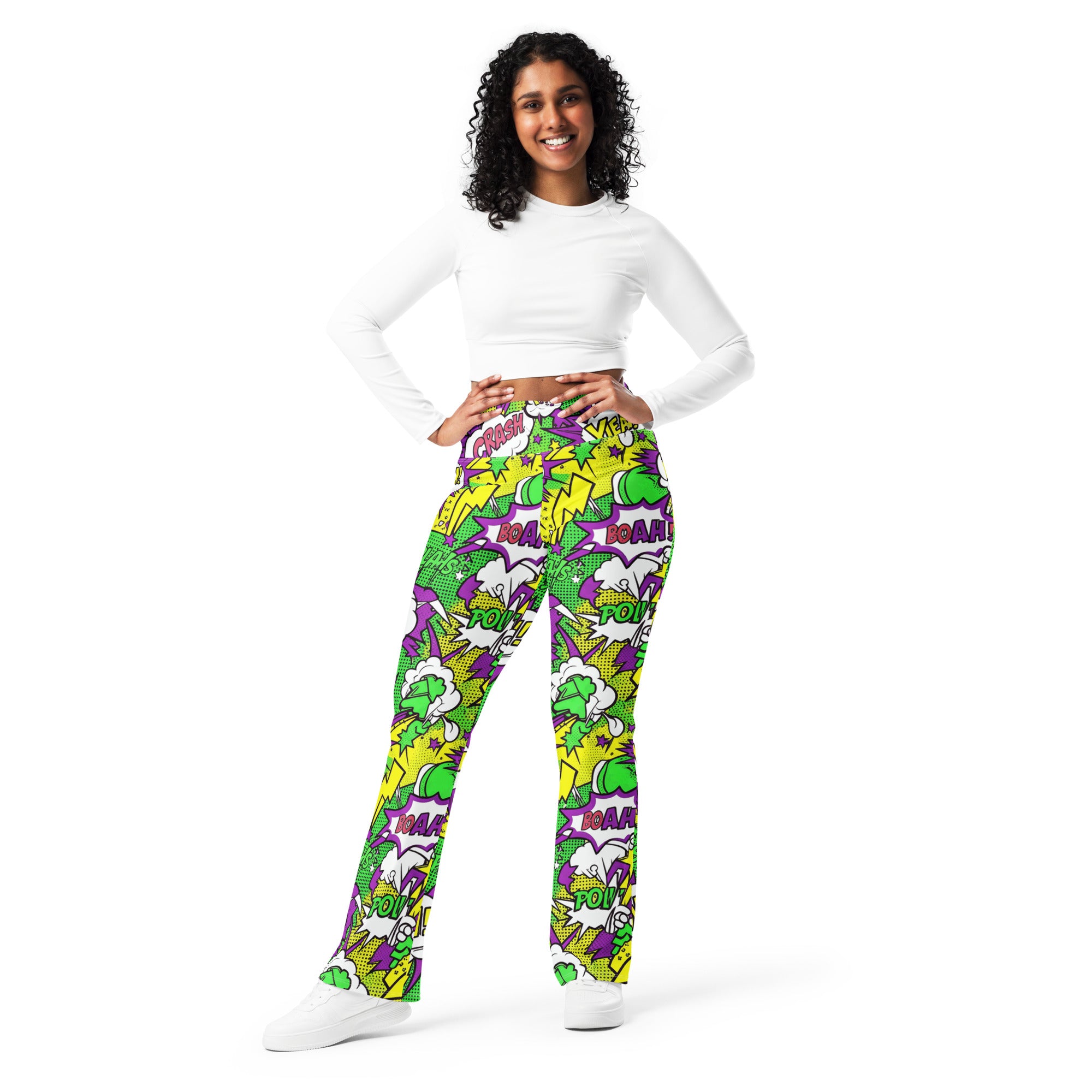 Comic Pop Toxic Green Flare Leggings | GearBunch