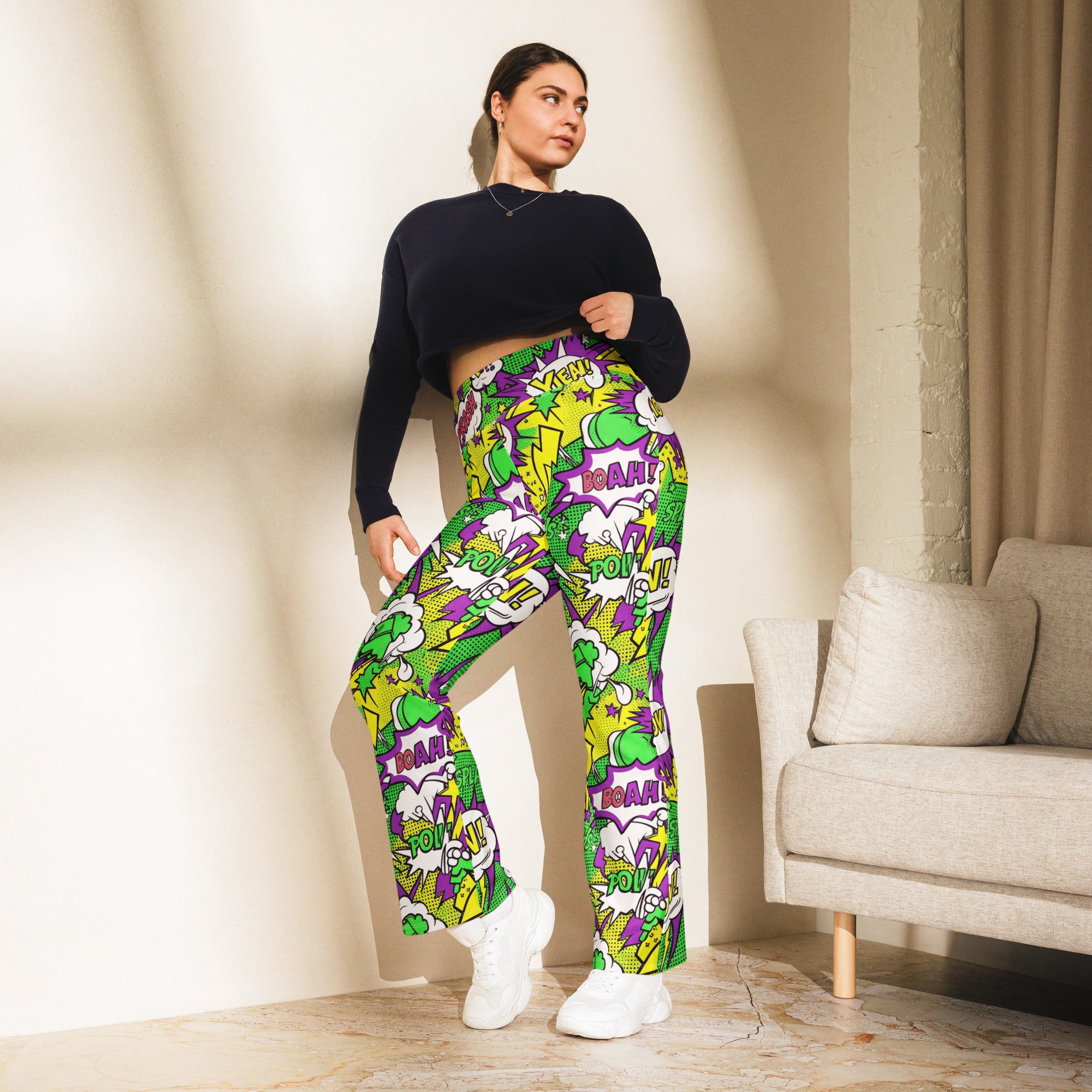 Comic Pop Toxic Green Flare Leggings | GearBunch