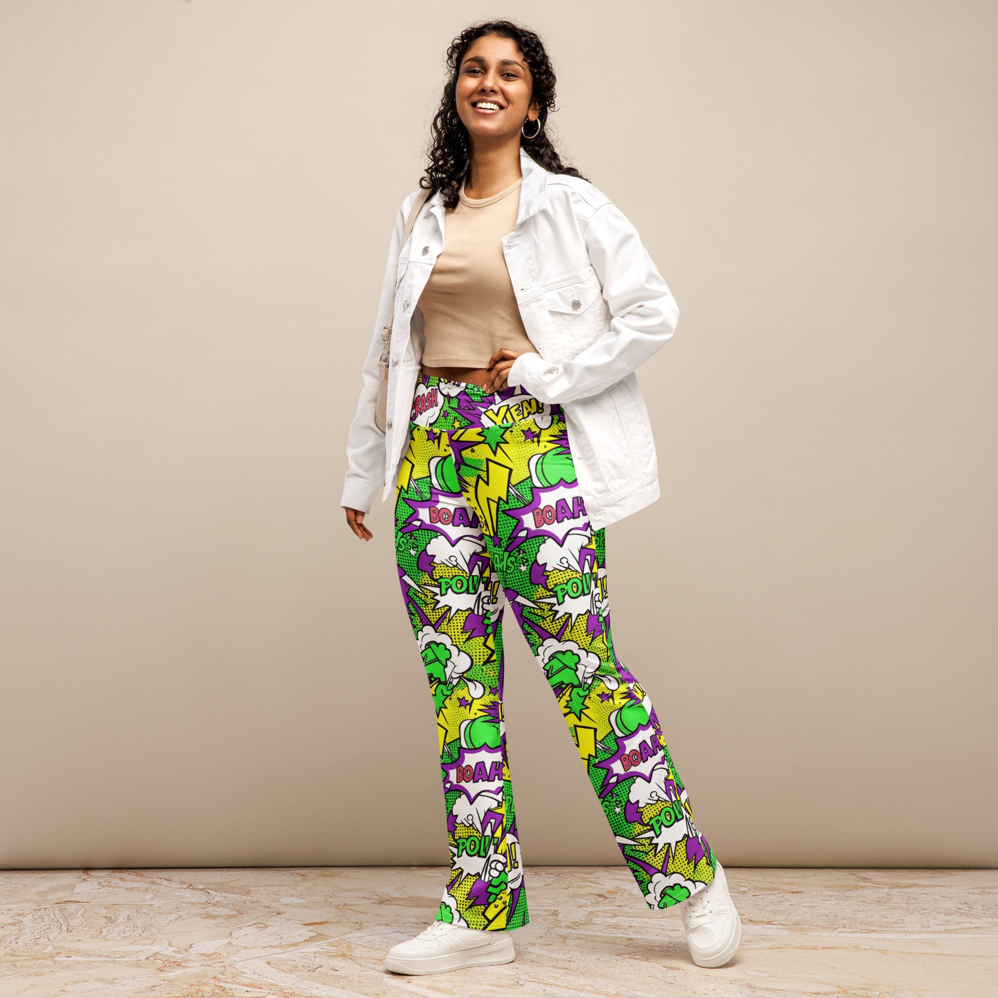 Comic Pop Toxic Green Flare Leggings | GearBunch