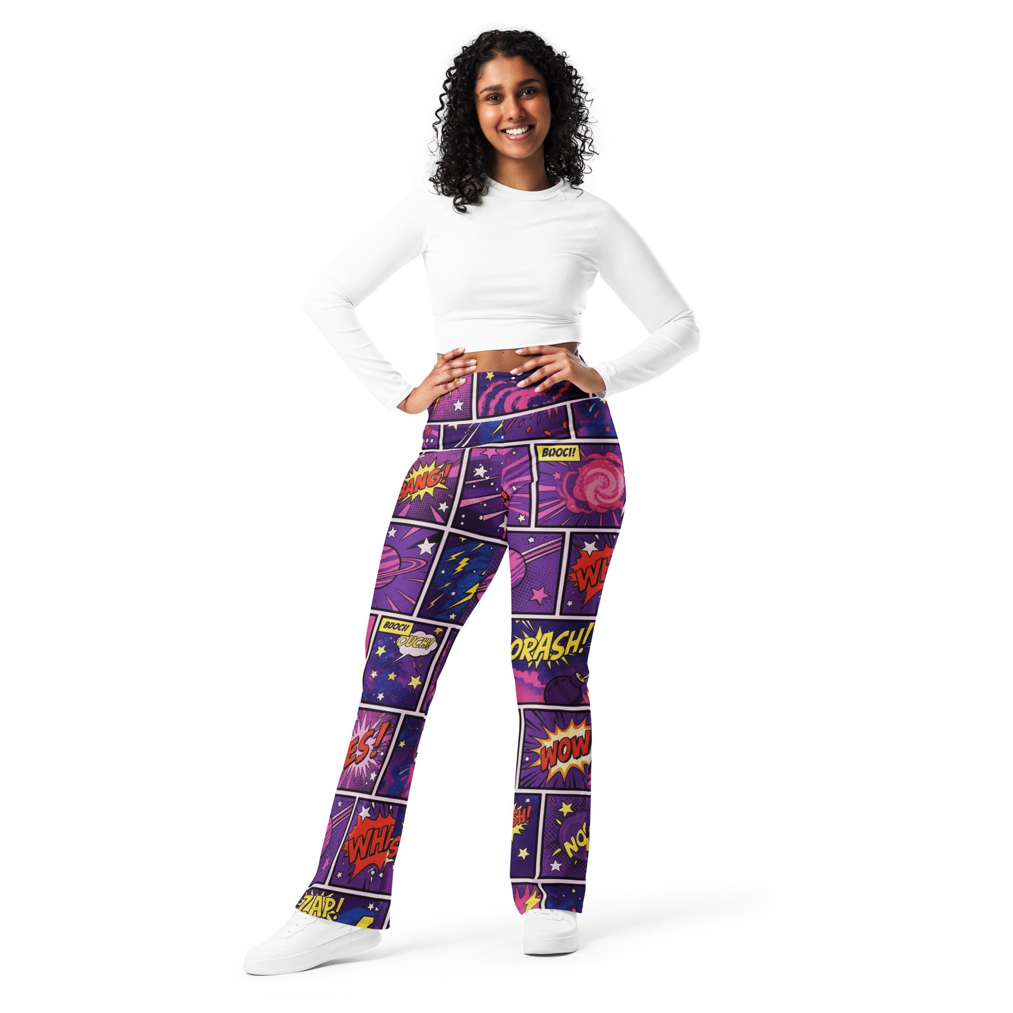Comic Strip Cosmic Boom Flare Leggings | GearBunch