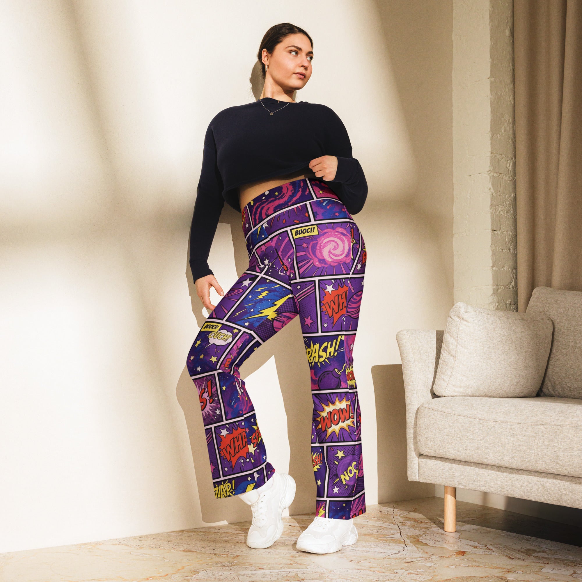 Comic Strip Cosmic Boom Flare Leggings | GearBunch
