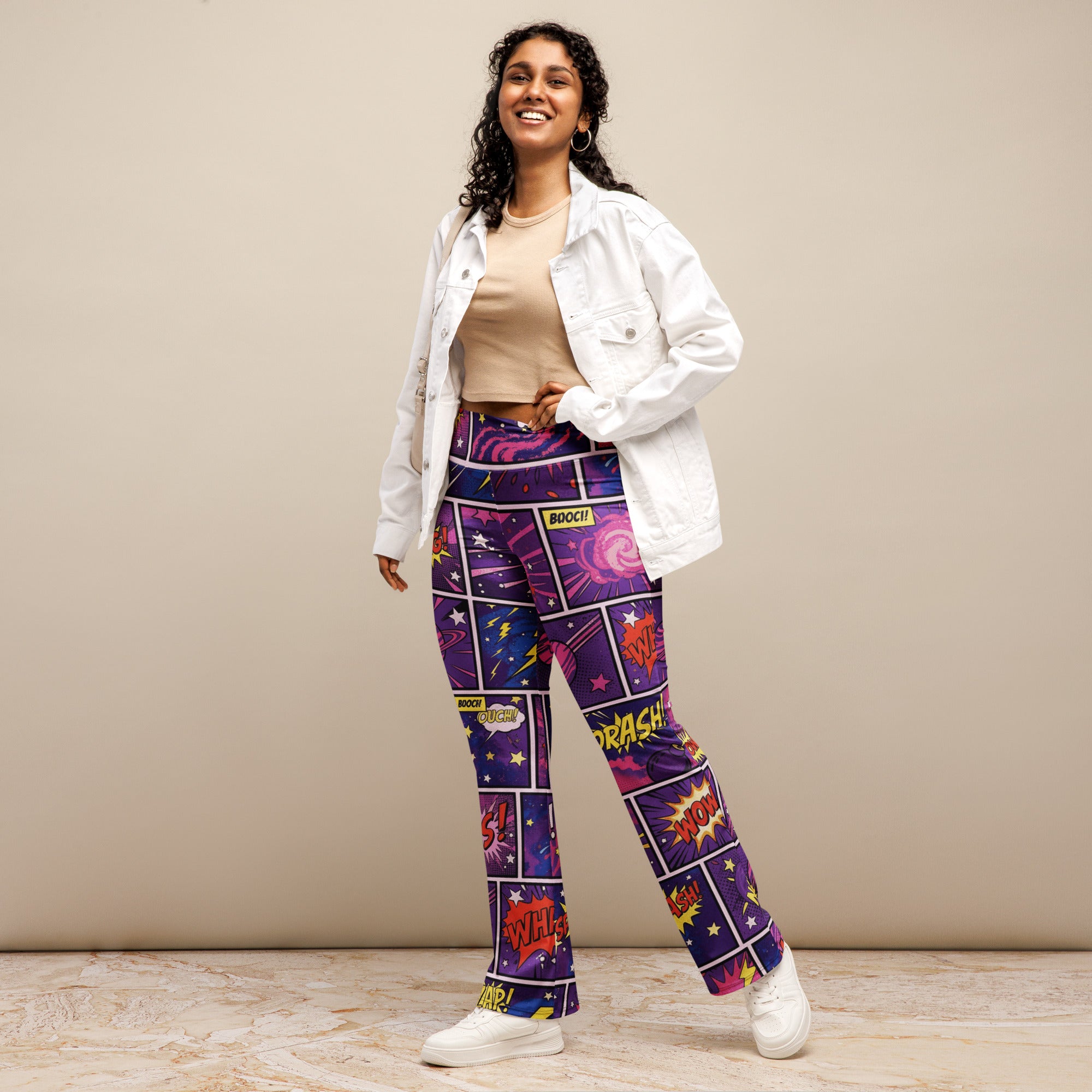 Comic Strip Cosmic Boom Flare Leggings | GearBunch