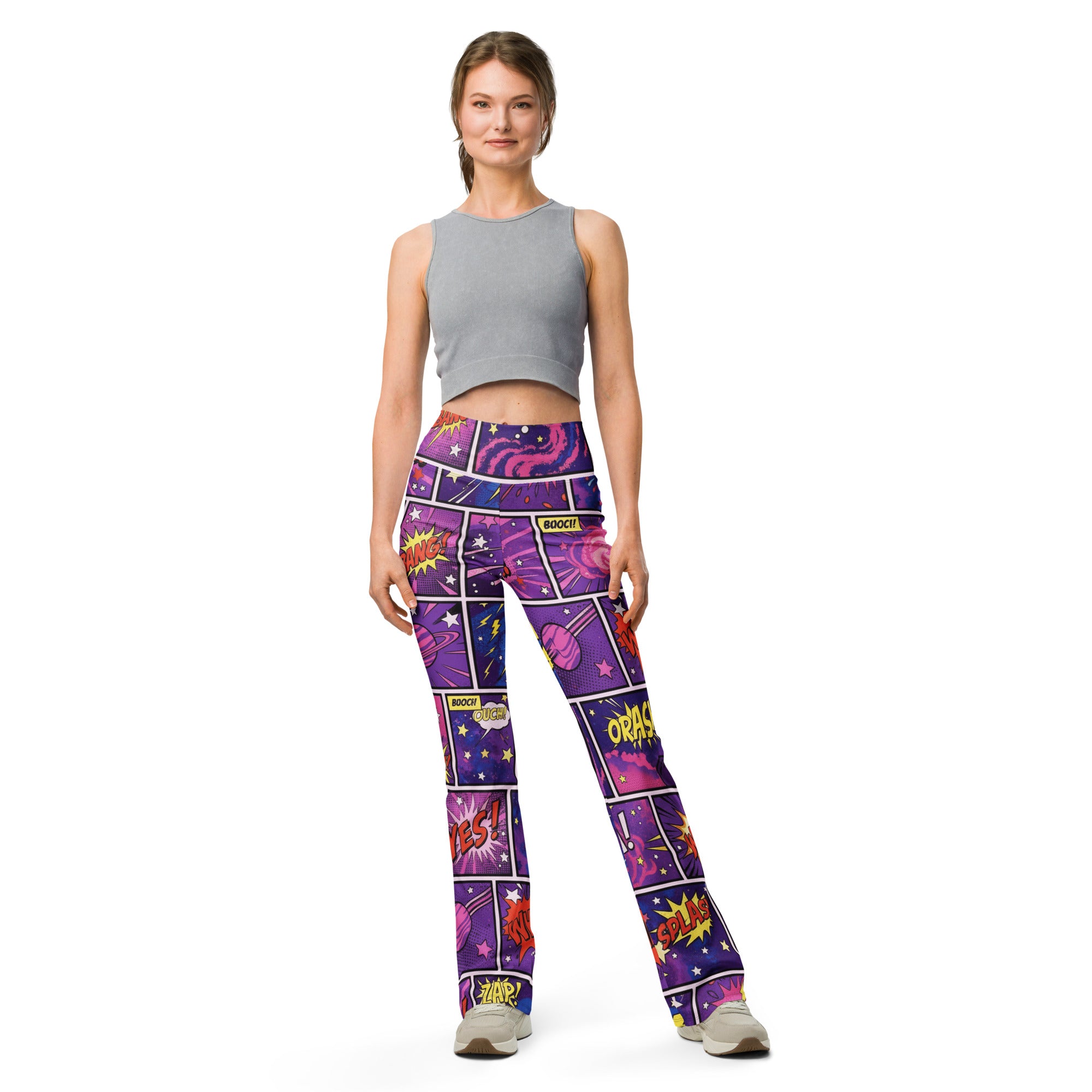 Comic Strip Cosmic Boom Flare Leggings | GearBunch