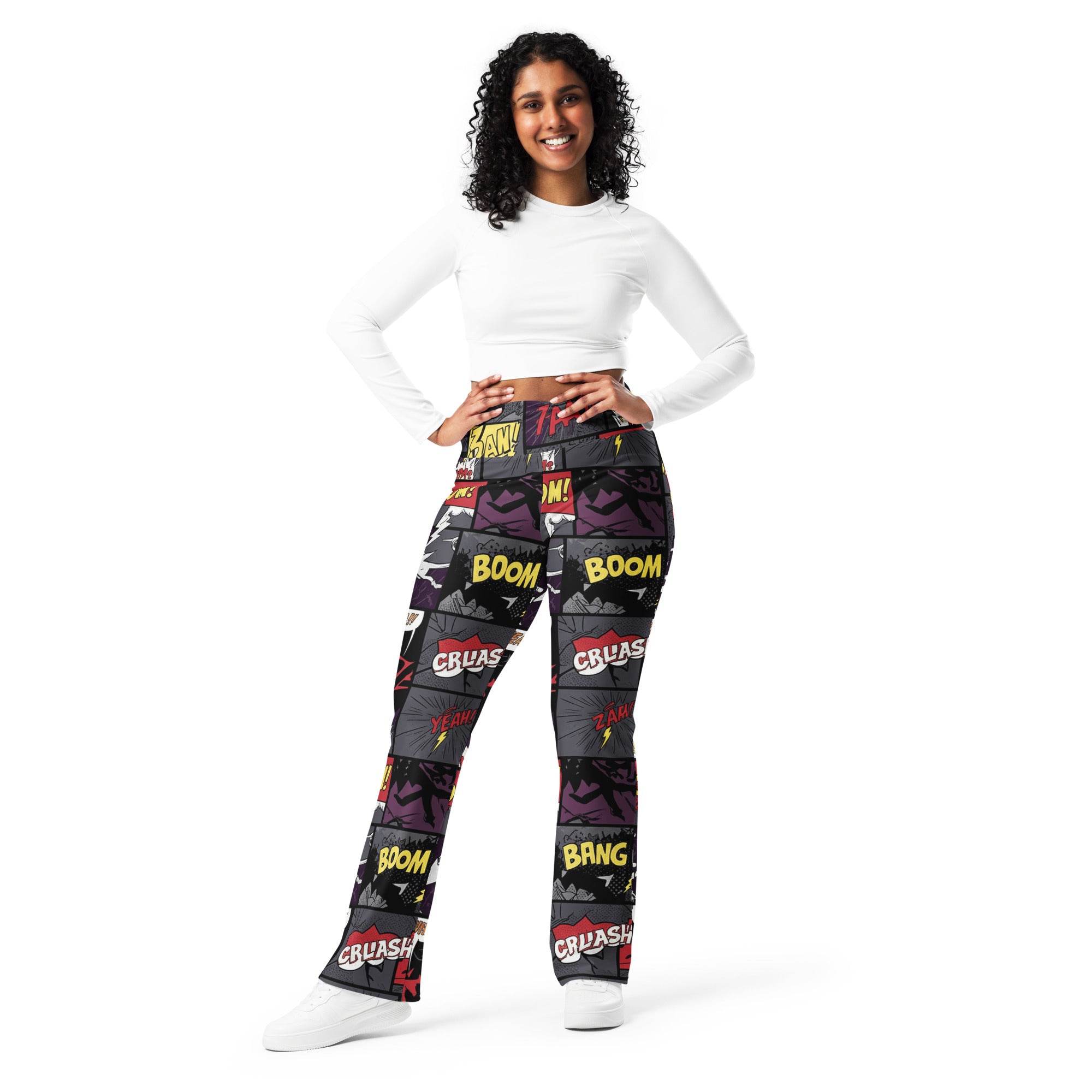 Comic Strip Dark Knight Flare Leggings | GearBunch