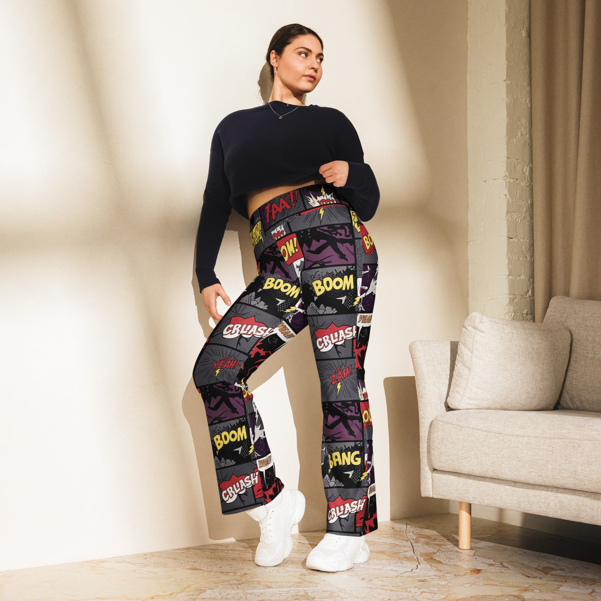 Comic Strip Dark Knight Flare Leggings | GearBunch